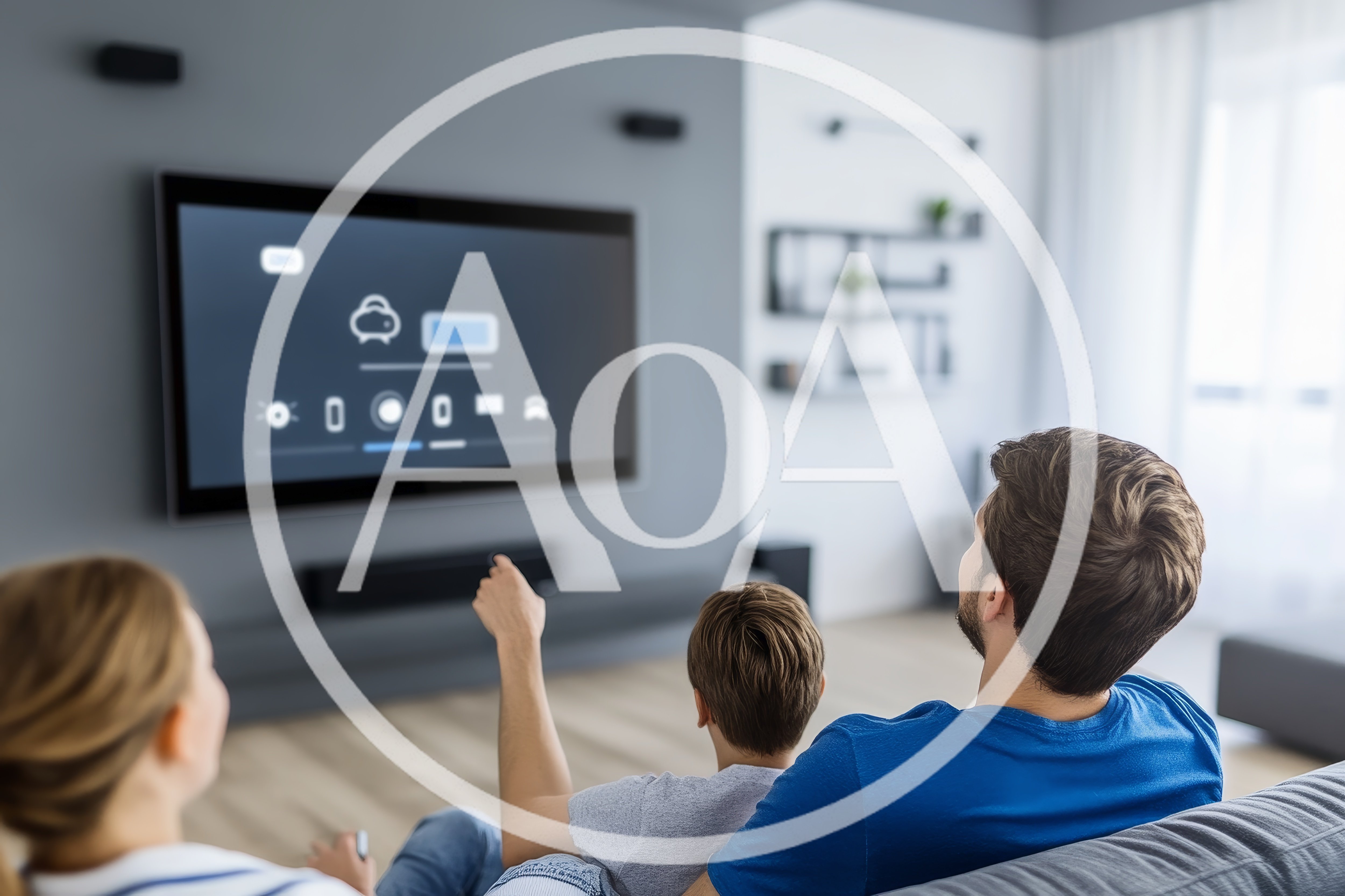 Family Watching Smart Home Interface On Television