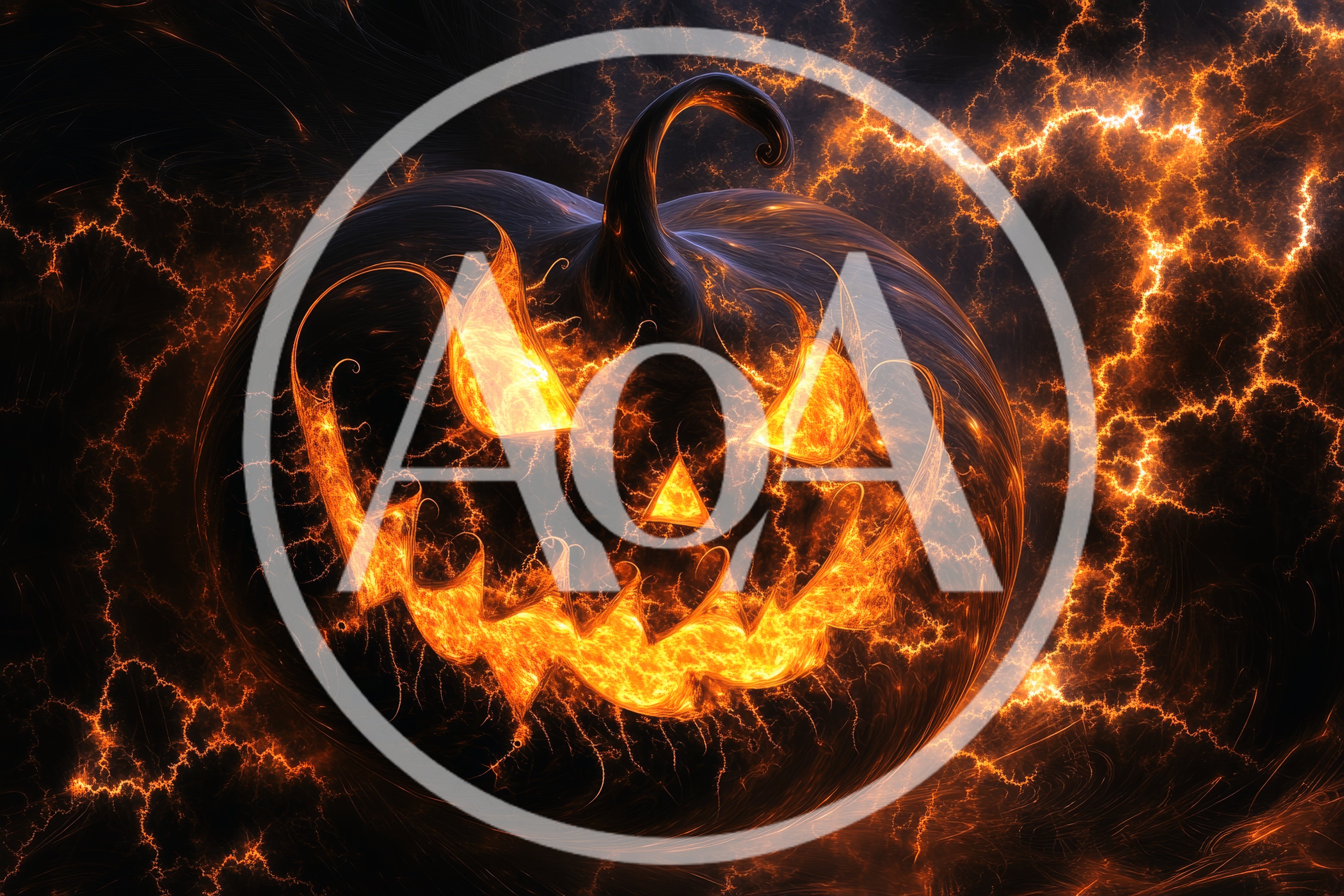 Fiery Jack O Lantern With Electric Lightning Background