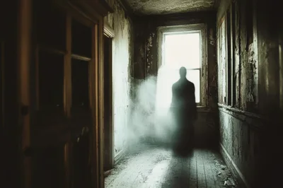 Ghostly Silhouette Standing In An Abandoned Hallway