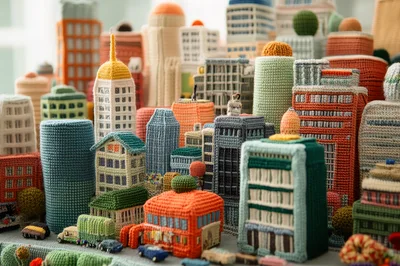 Handmade Crocheted Miniature Cityscape Model