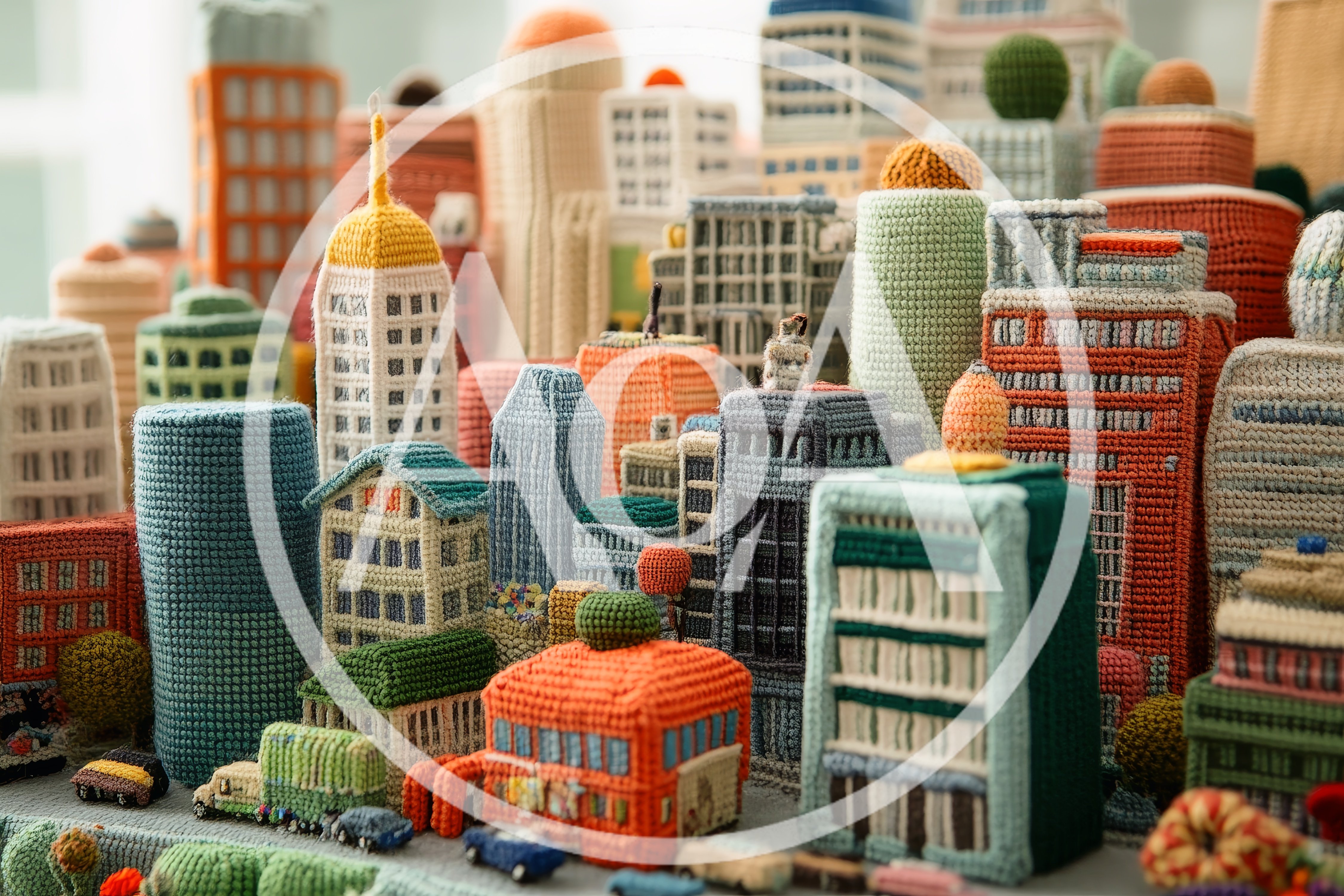 Handmade Crocheted Miniature Cityscape Model