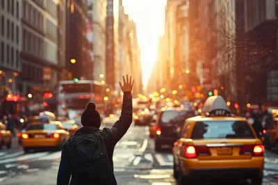 Person Hailing A Yellow Taxi In New York City