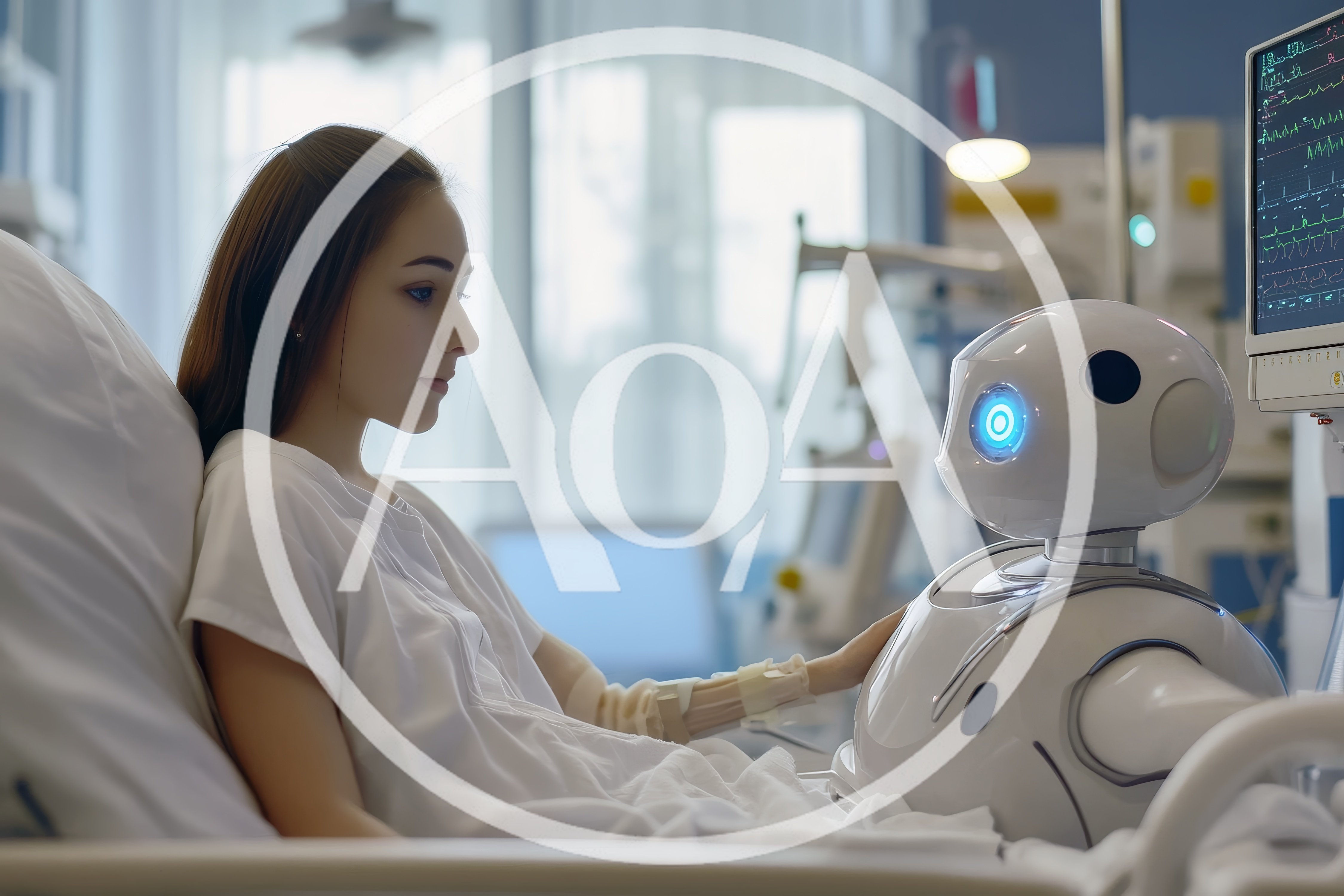 Young Patient Interacting With Medical Robot In Hospital