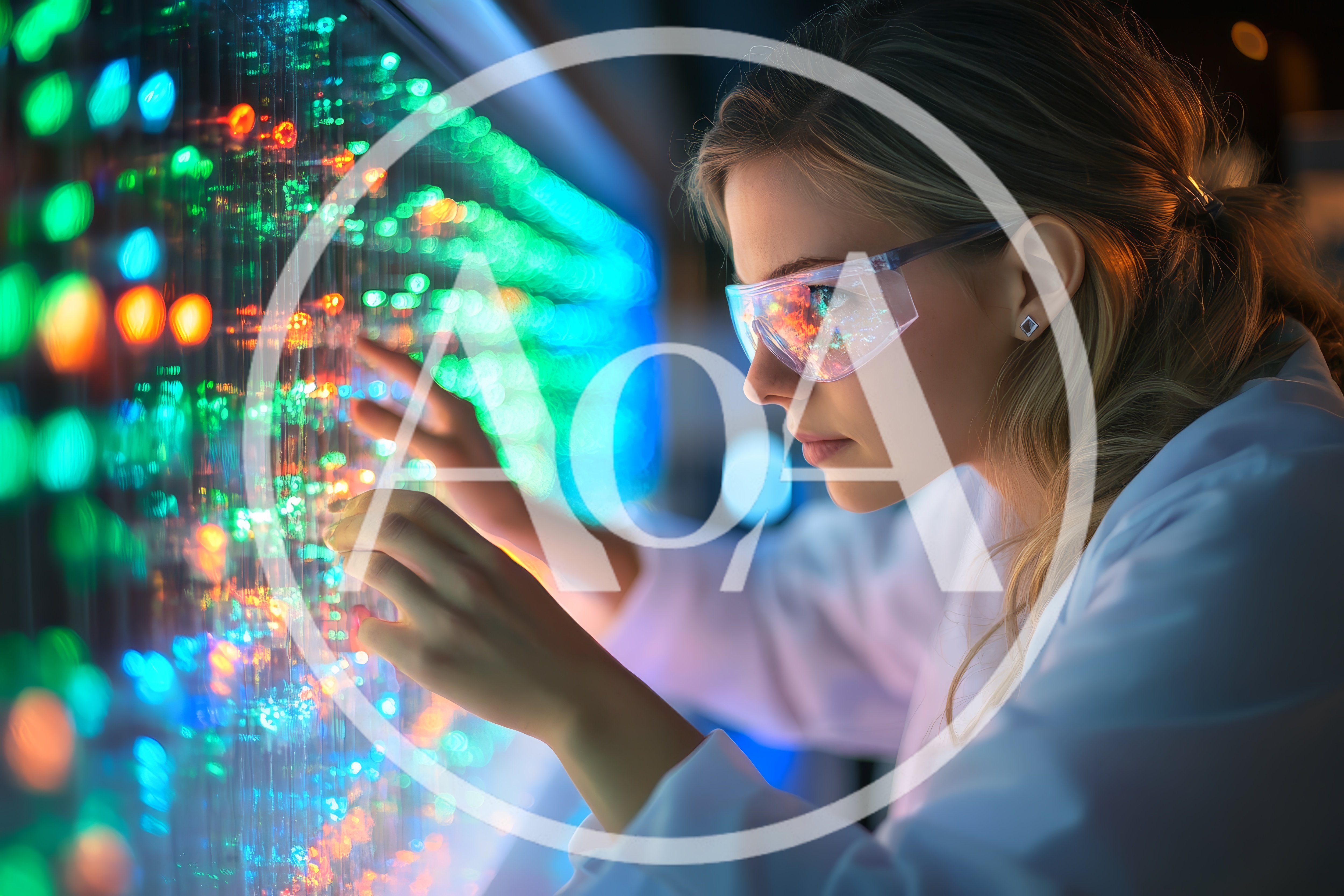Female Scientist Interacting With Holographic Data Interface