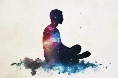 Silhouette Of A Person Meditating In Space