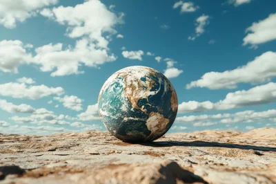 Earth Globe Resting On A Barren Desert Landscape