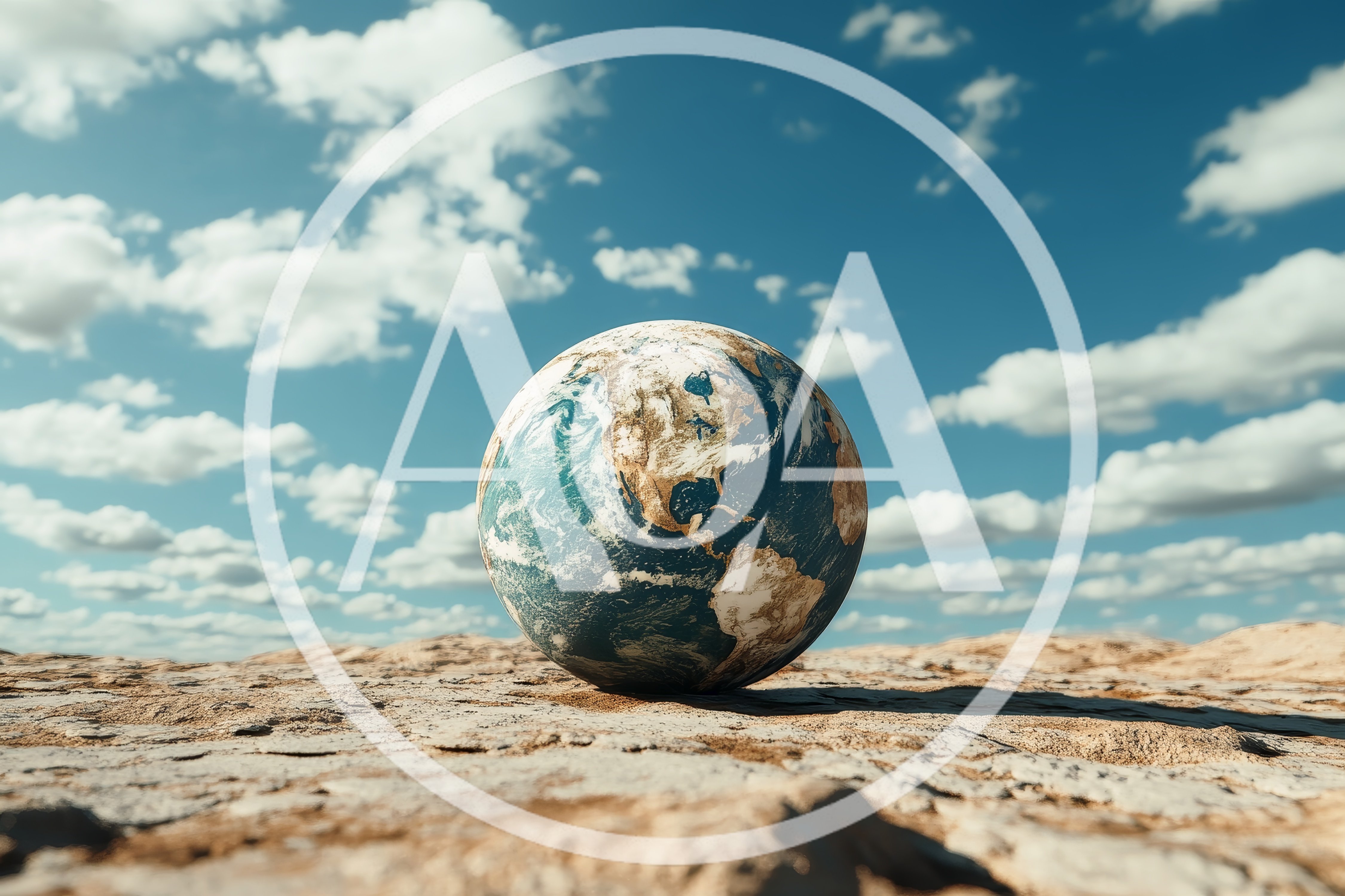 Earth Globe Resting On A Barren Desert Landscape