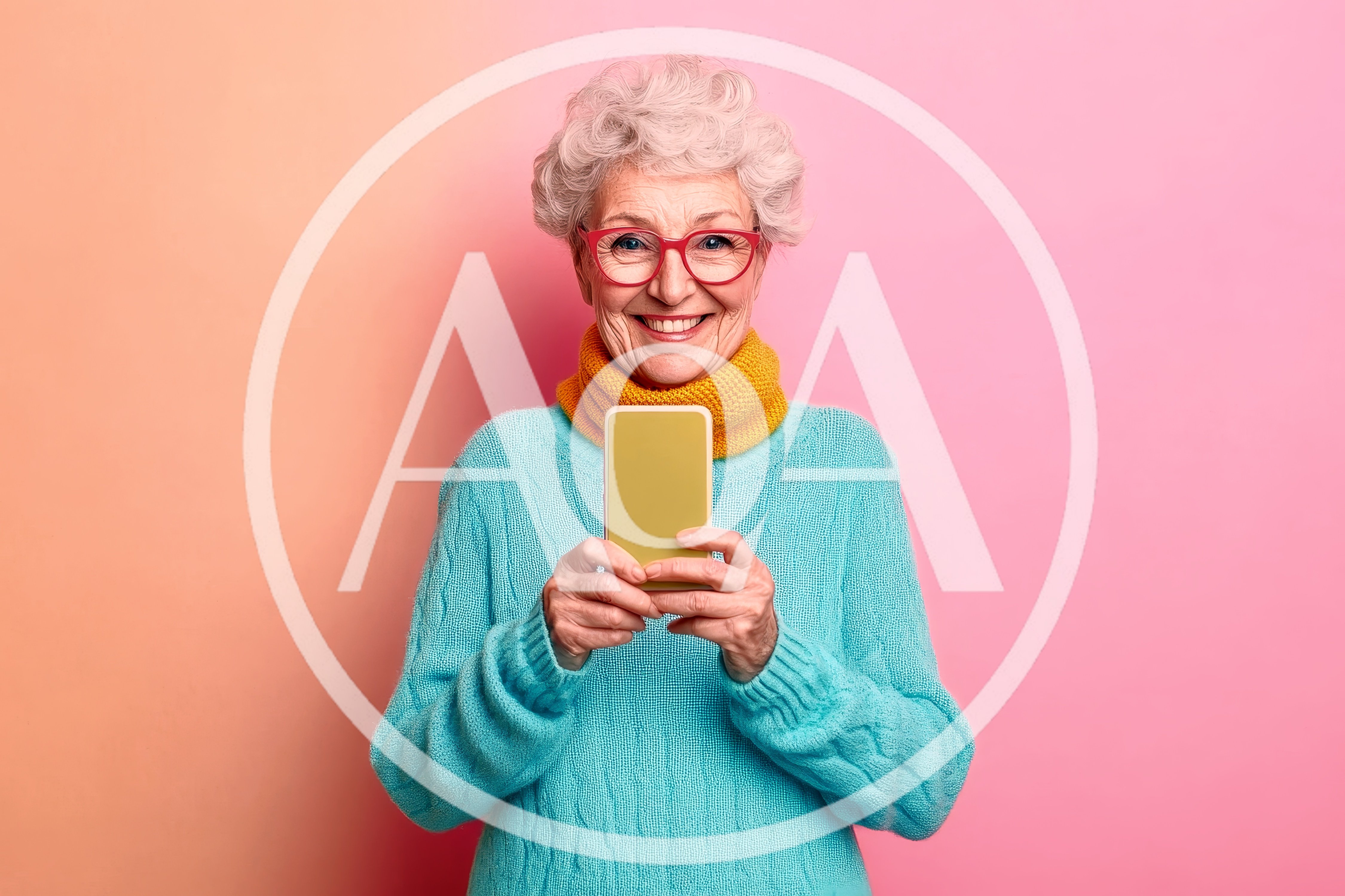 Senior Woman Using Smartphone Against Pink Background