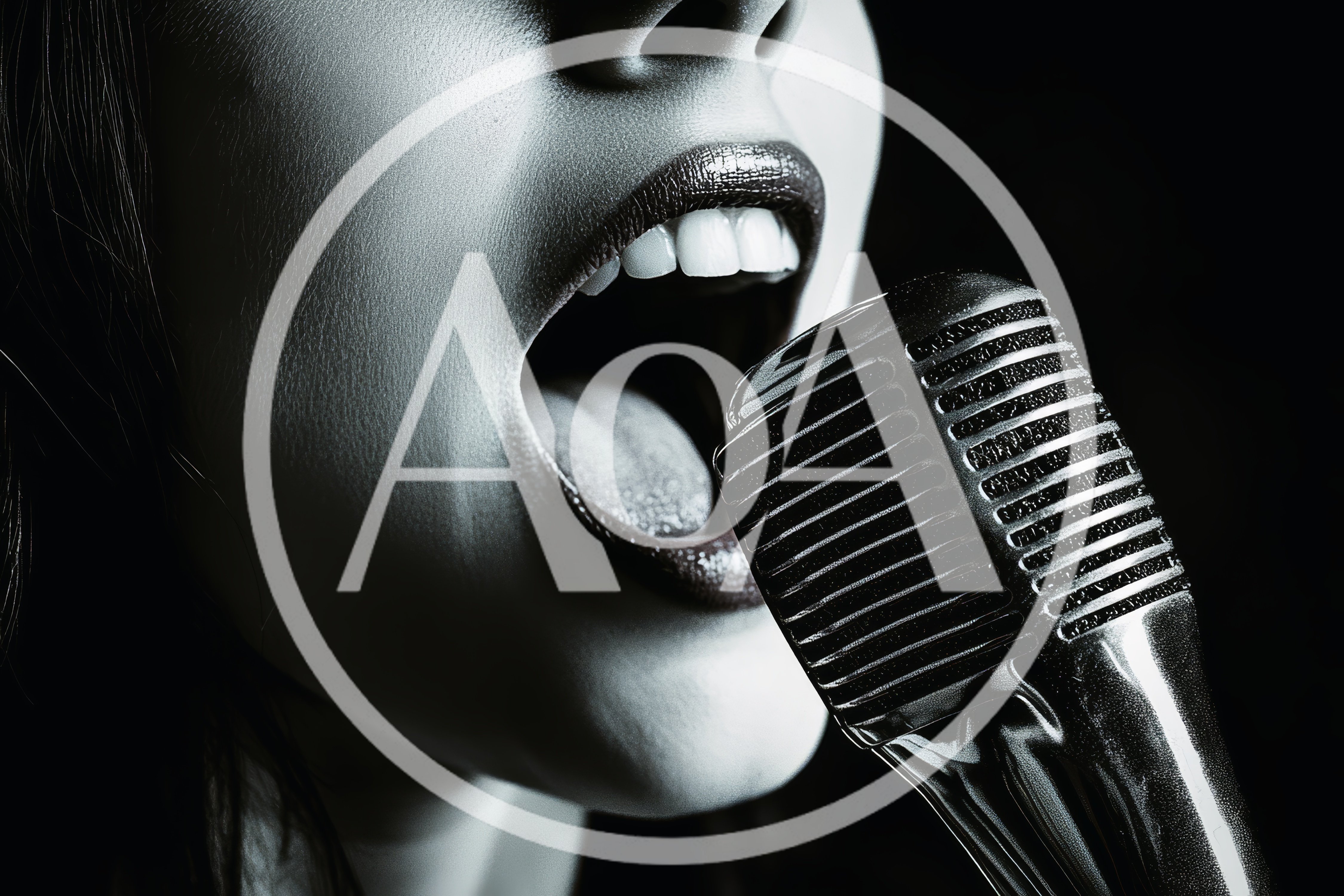 Close Up Of A Woman Singing Into A Vintage Microphone