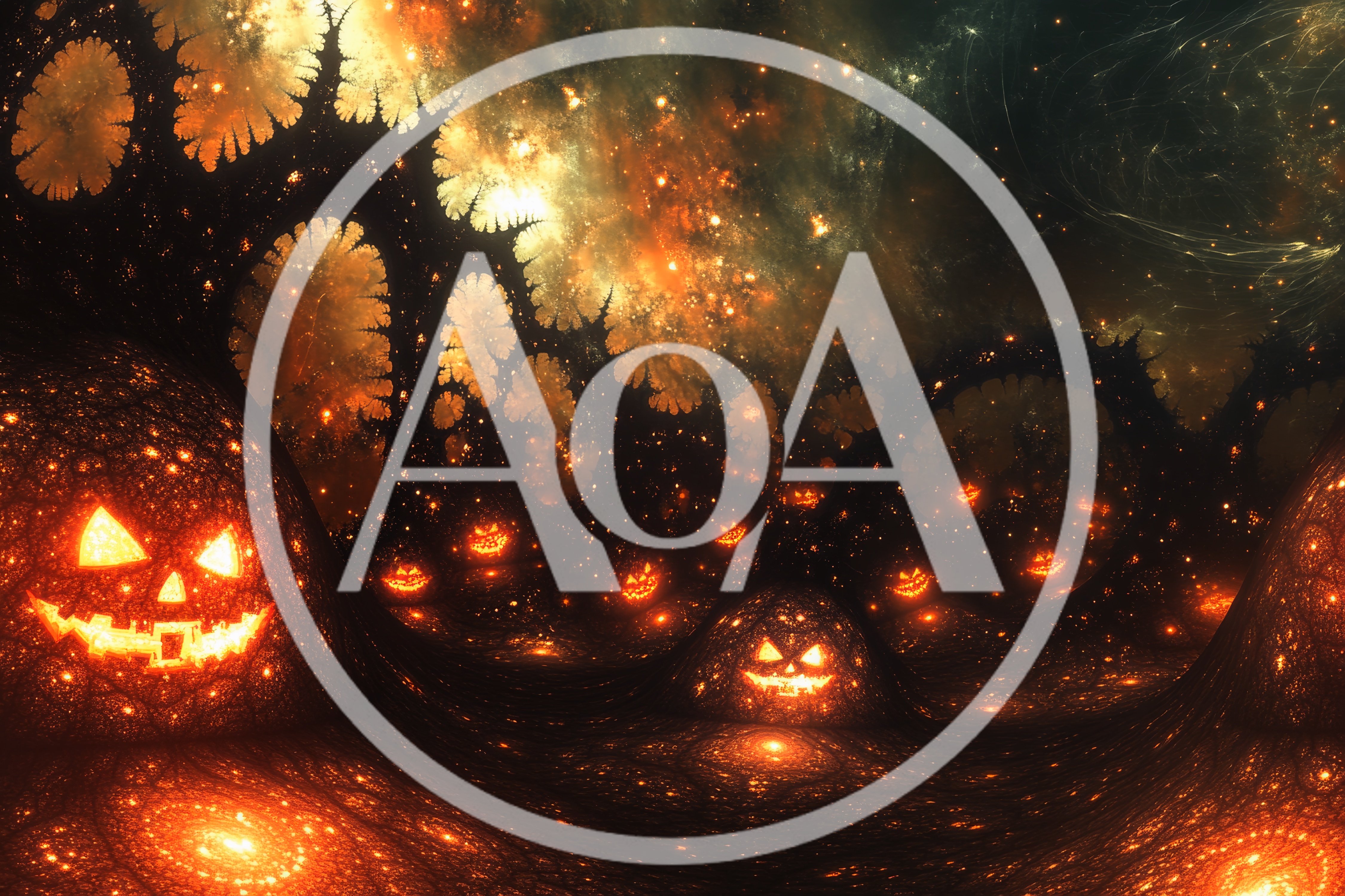 Surreal Fractal Halloween Landscape With Glowing Jack O Lanterns