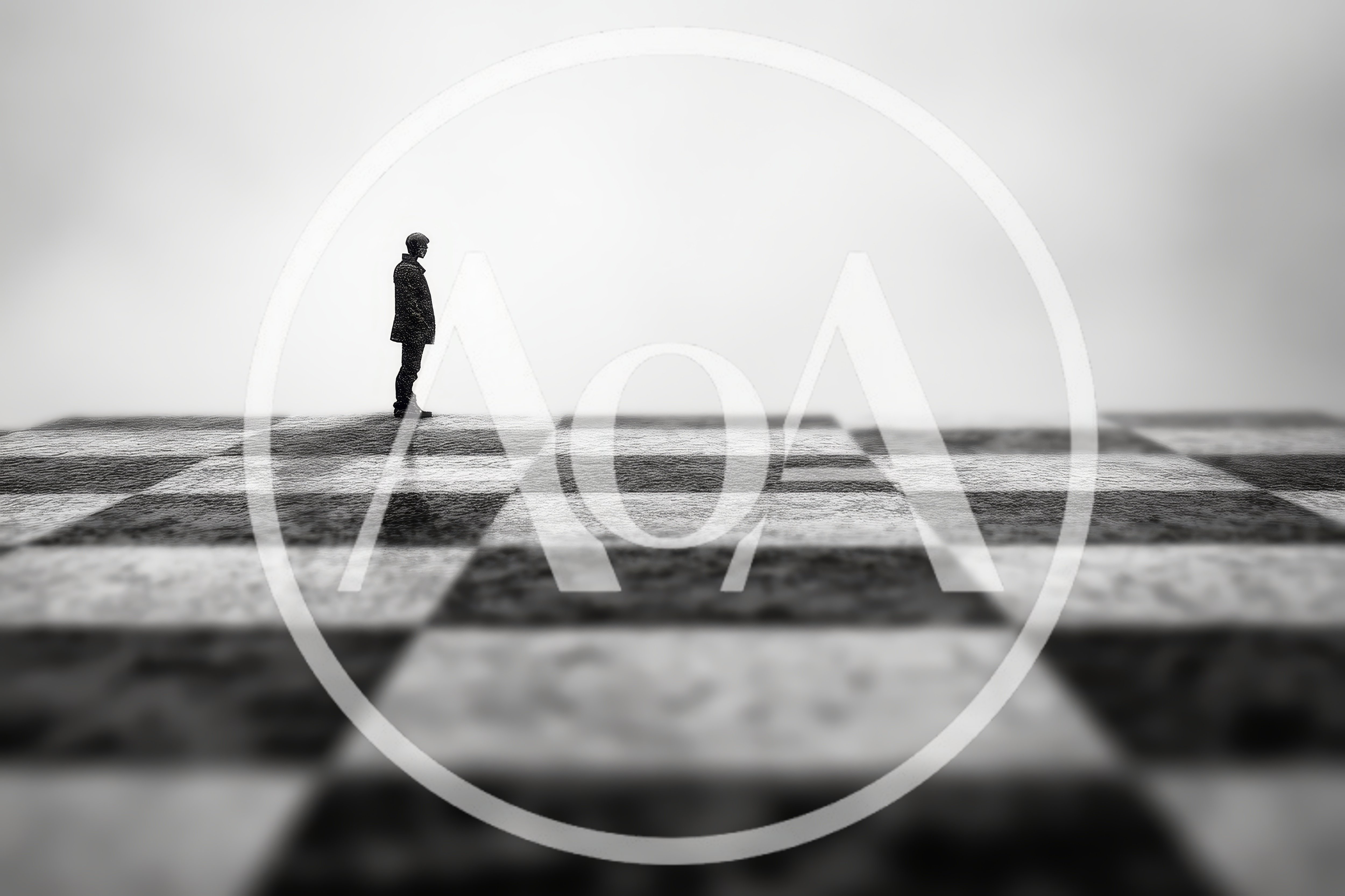 Lone Man Standing On A Giant Chessboard