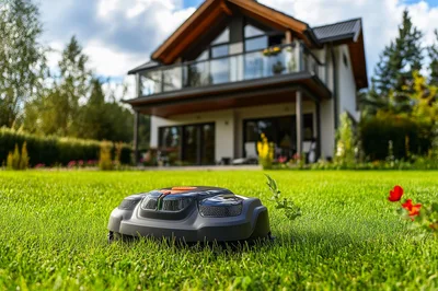 Autonomous Robotic Lawn Mower Working On Residential Grass