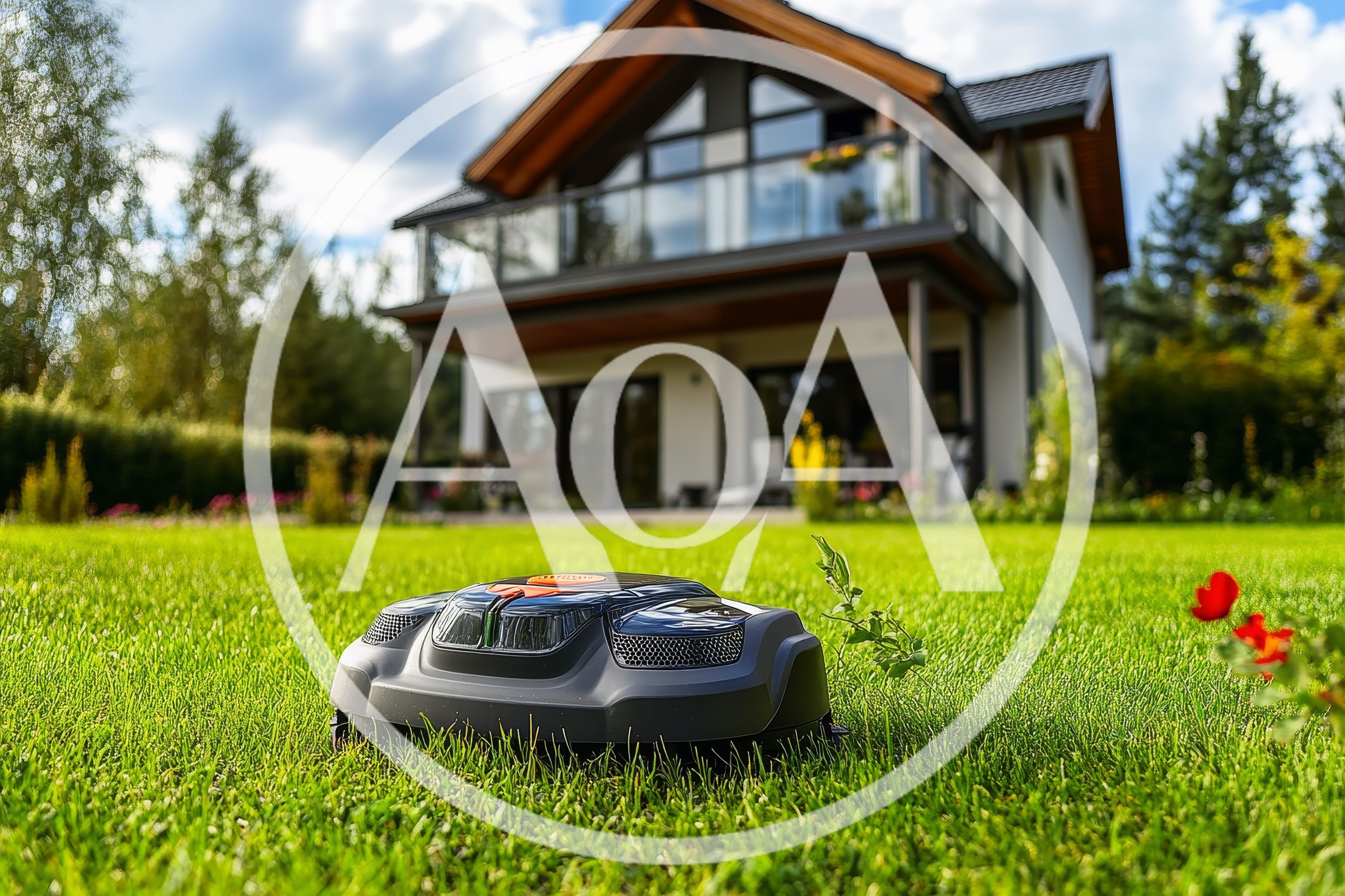 Autonomous Robotic Lawn Mower Working On Residential Grass