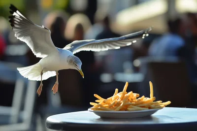 Seagull Swooping Down To Steal French Fries