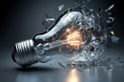 Shattered Light Bulb With Glowing Filament