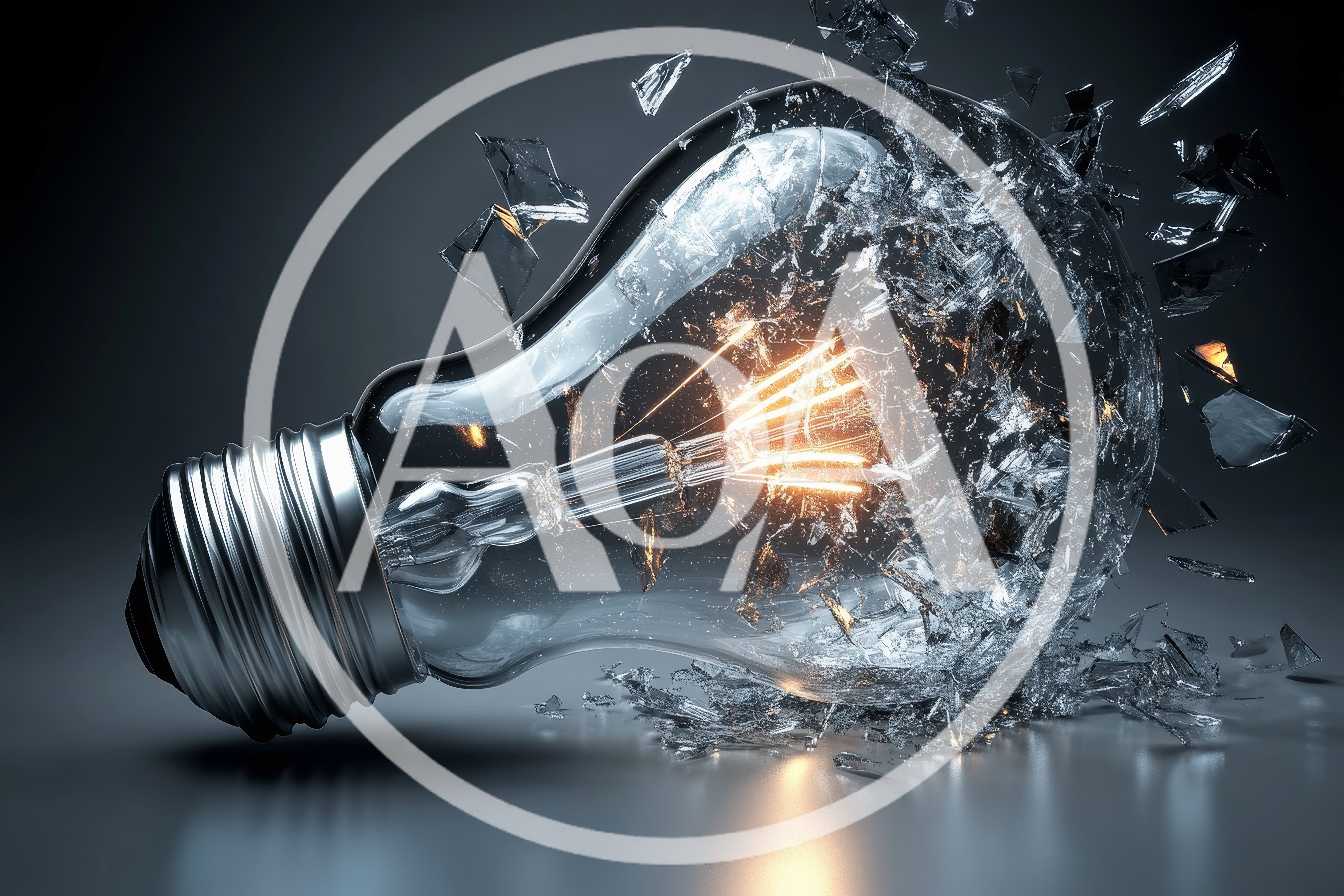 Shattered Light Bulb With Glowing Filament