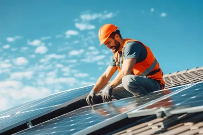 Solar Panel Technician Installing Renewable Energy System