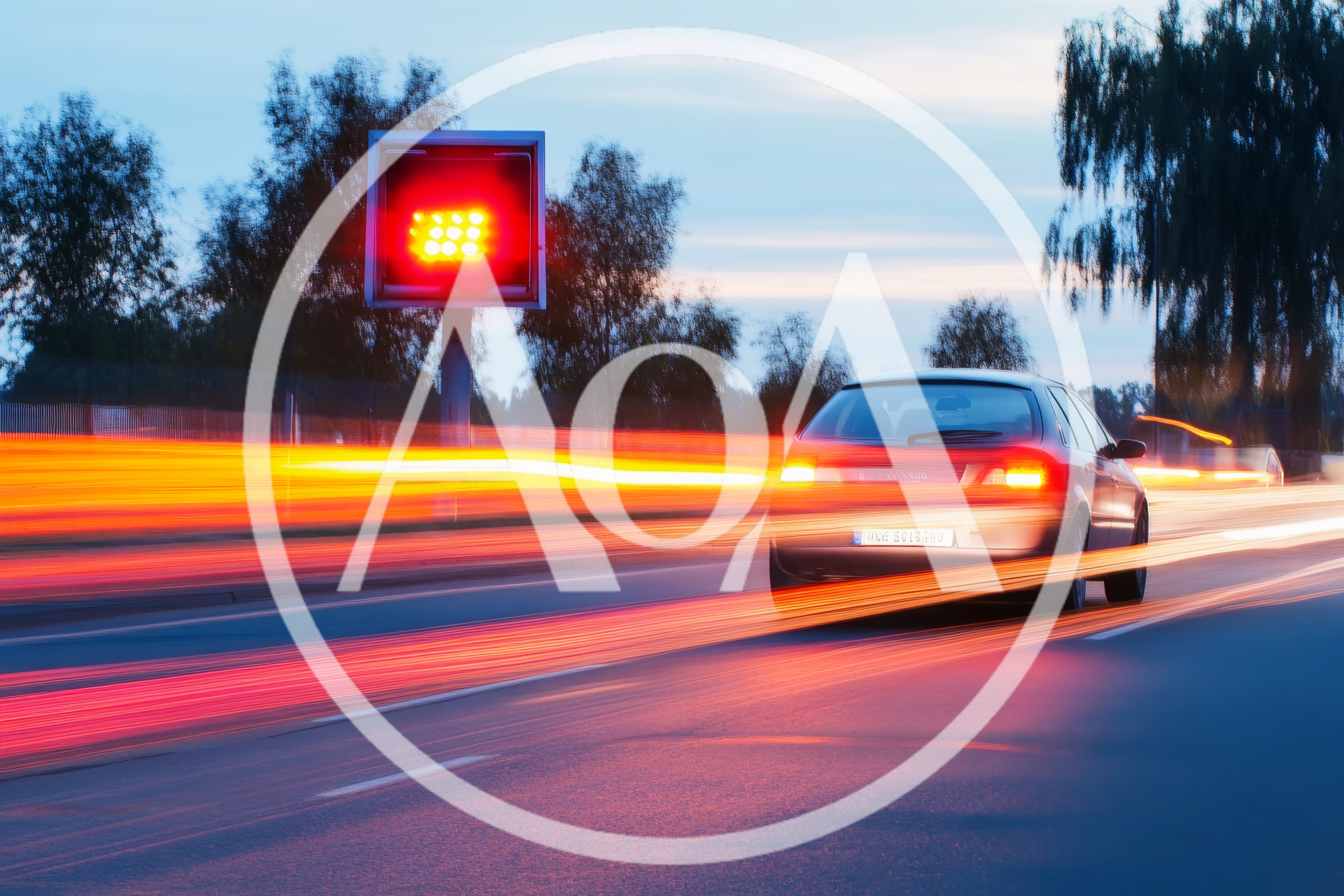 Car Driving On Highway At Dusk With Motion Blur