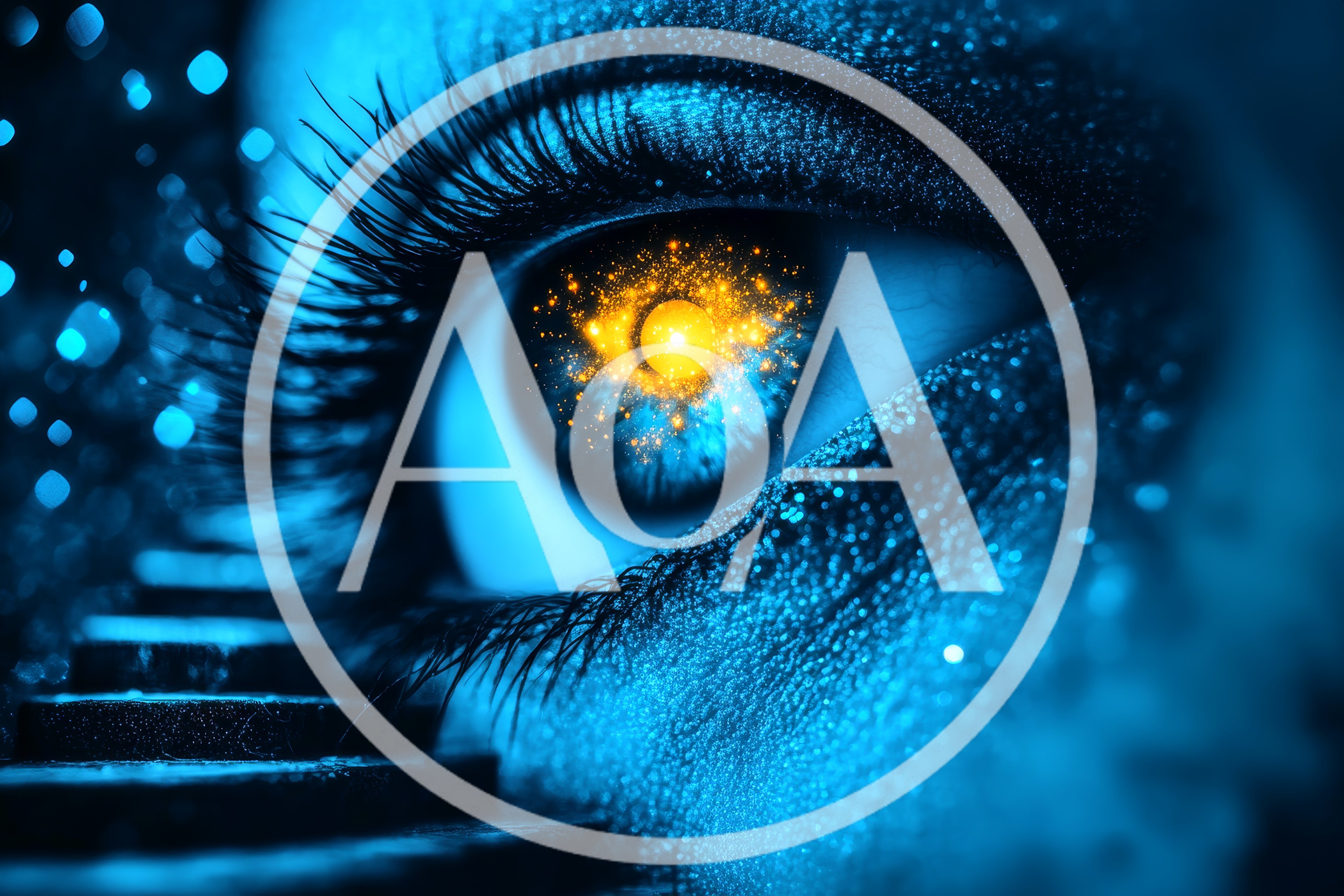 Macro Close Up Of Human Eye With Glowing Galaxy