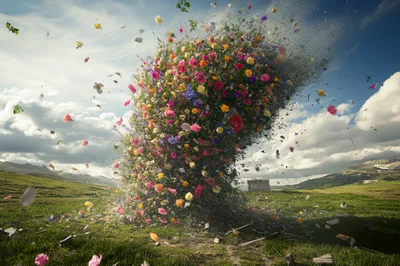 Surreal Tornado Of Vibrant Wildflowers In A Mountain Meadow
