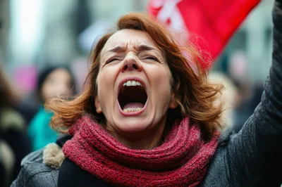 Woman Shouting Passionately During A Public Protest