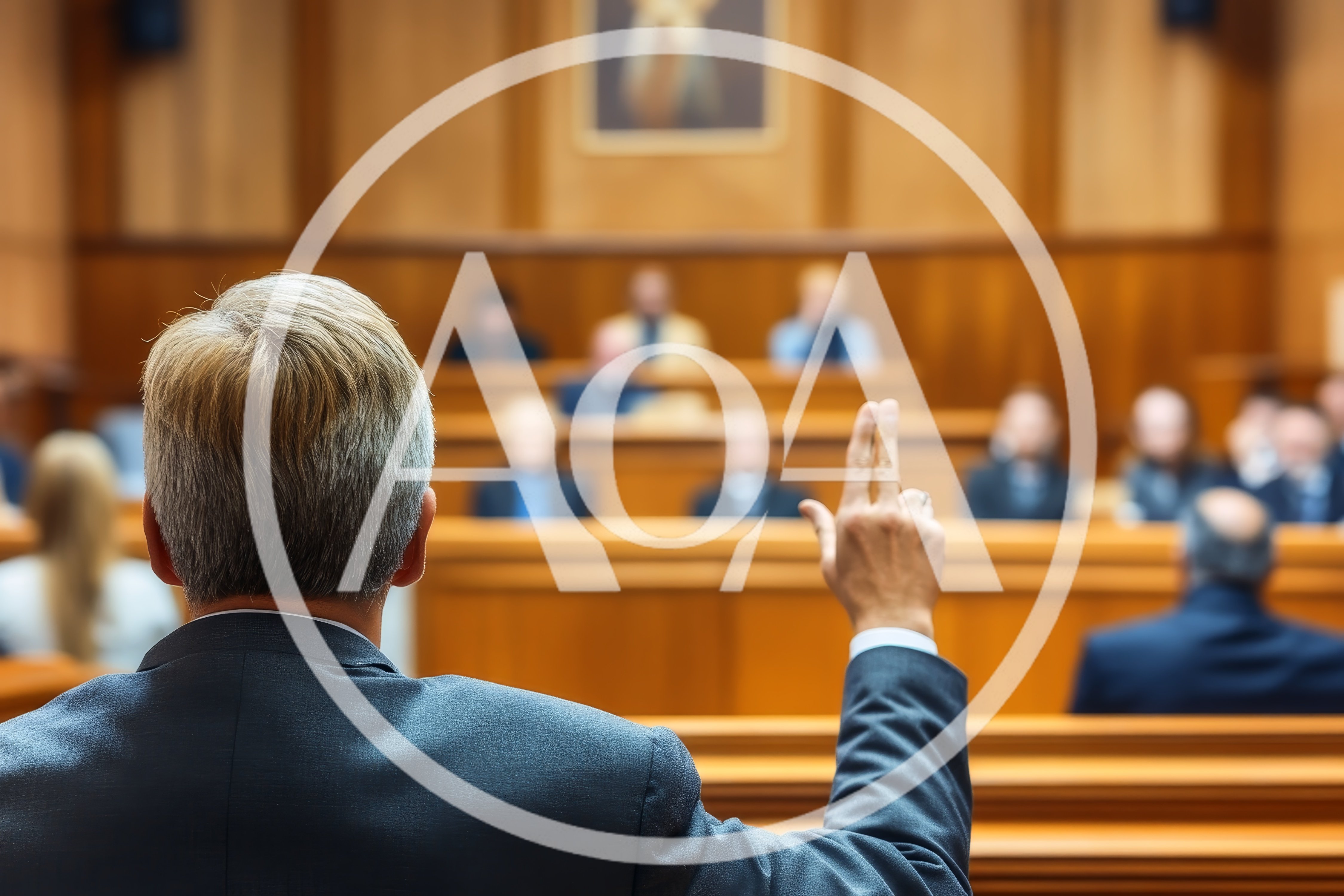 Lawyer Raising Hand In Courtroom During Legal Proceedings