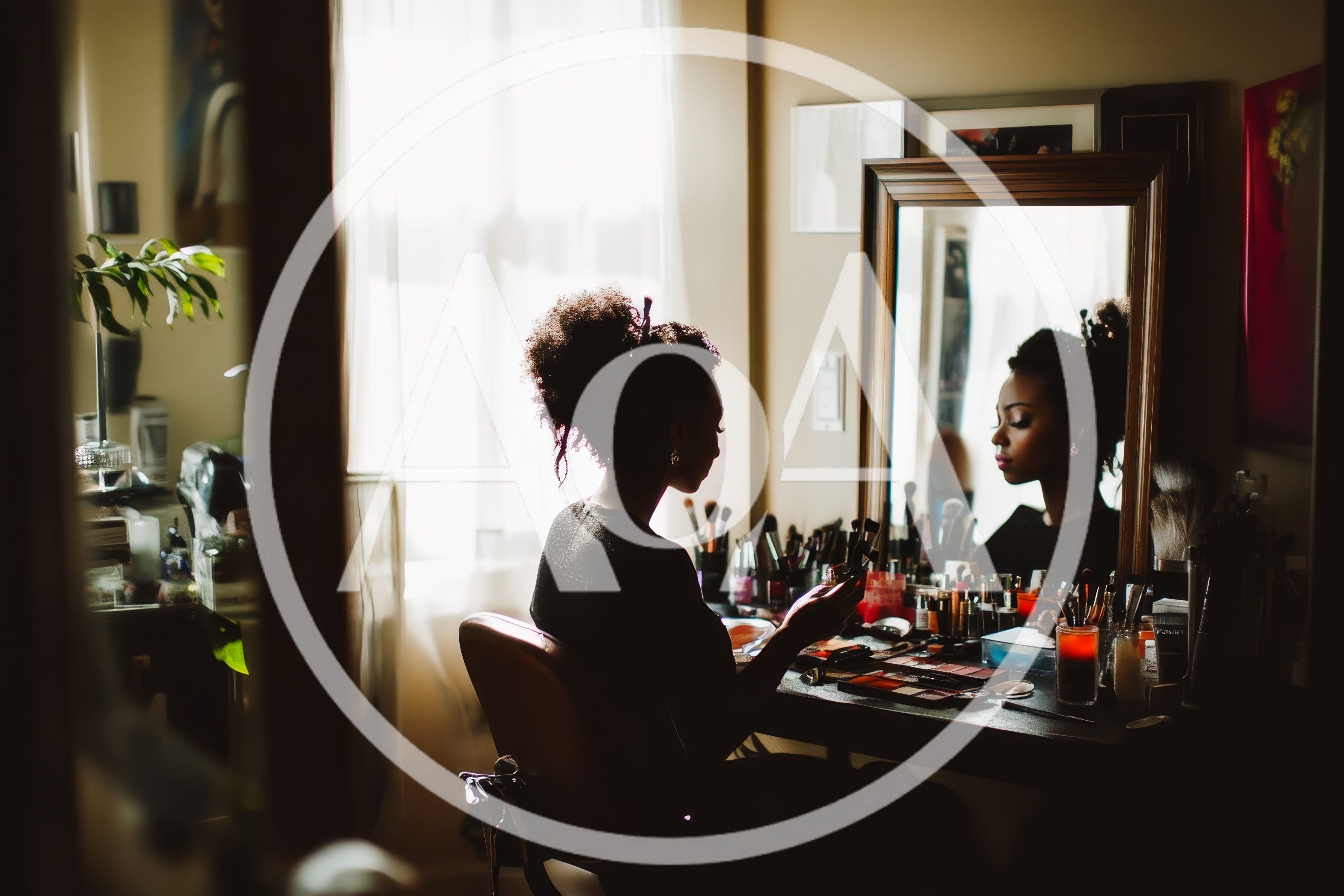 Young Woman Applying Makeup At A Vanity Mirror