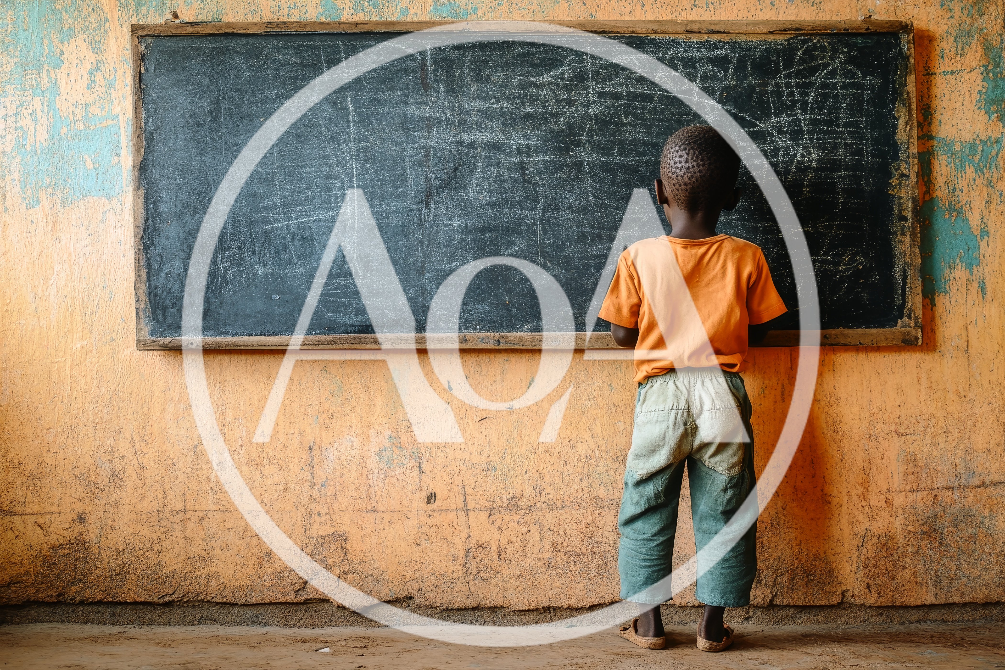 Young Boy Standing Before A Classroom Blackboard