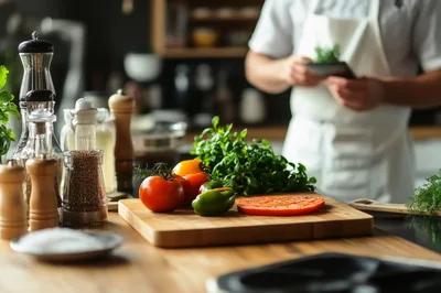 Chef Preparing Fresh Vegetables In A Professional Kitchen