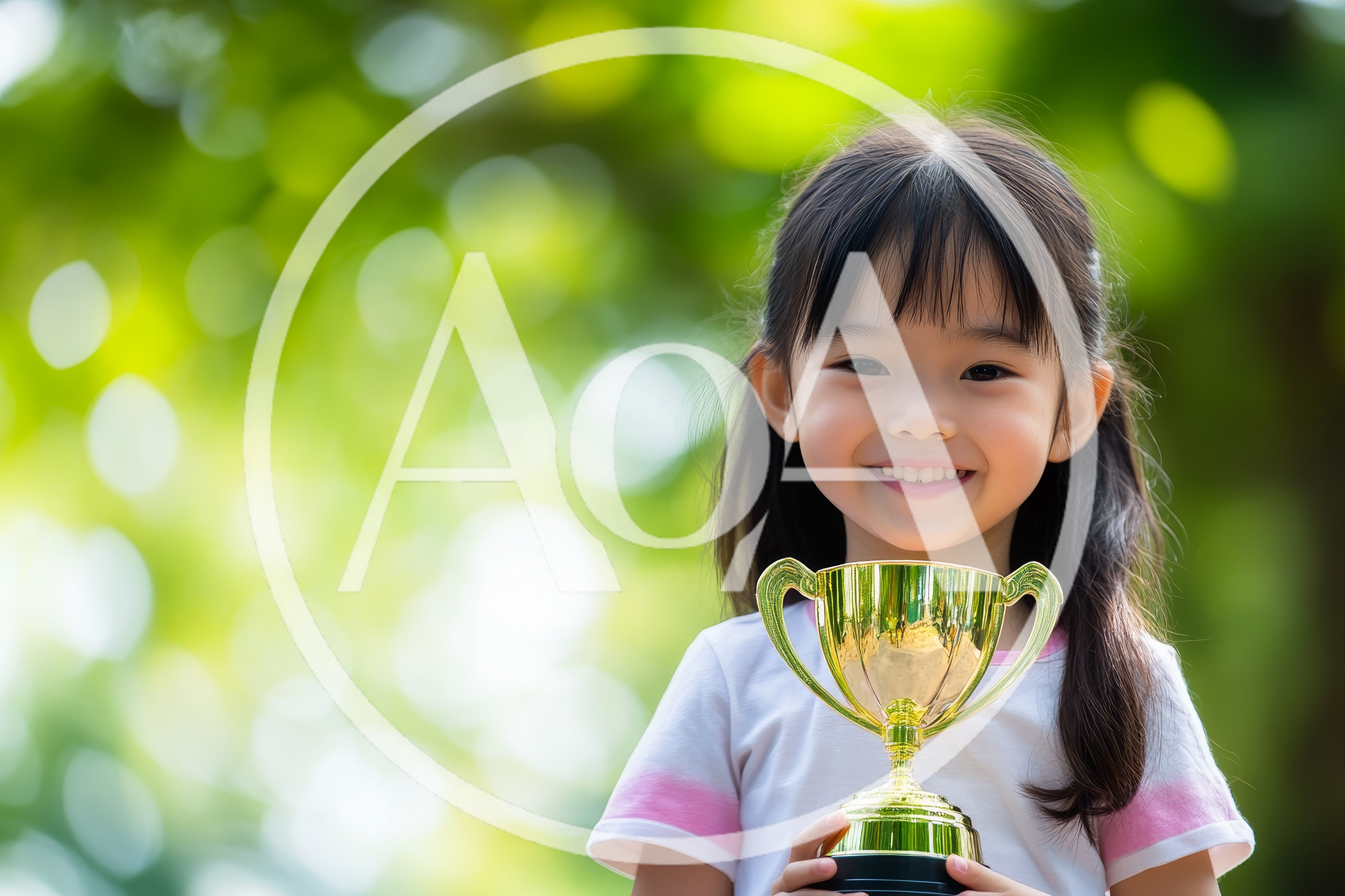 Happy Young Asian Girl Holding A Gold Trophy