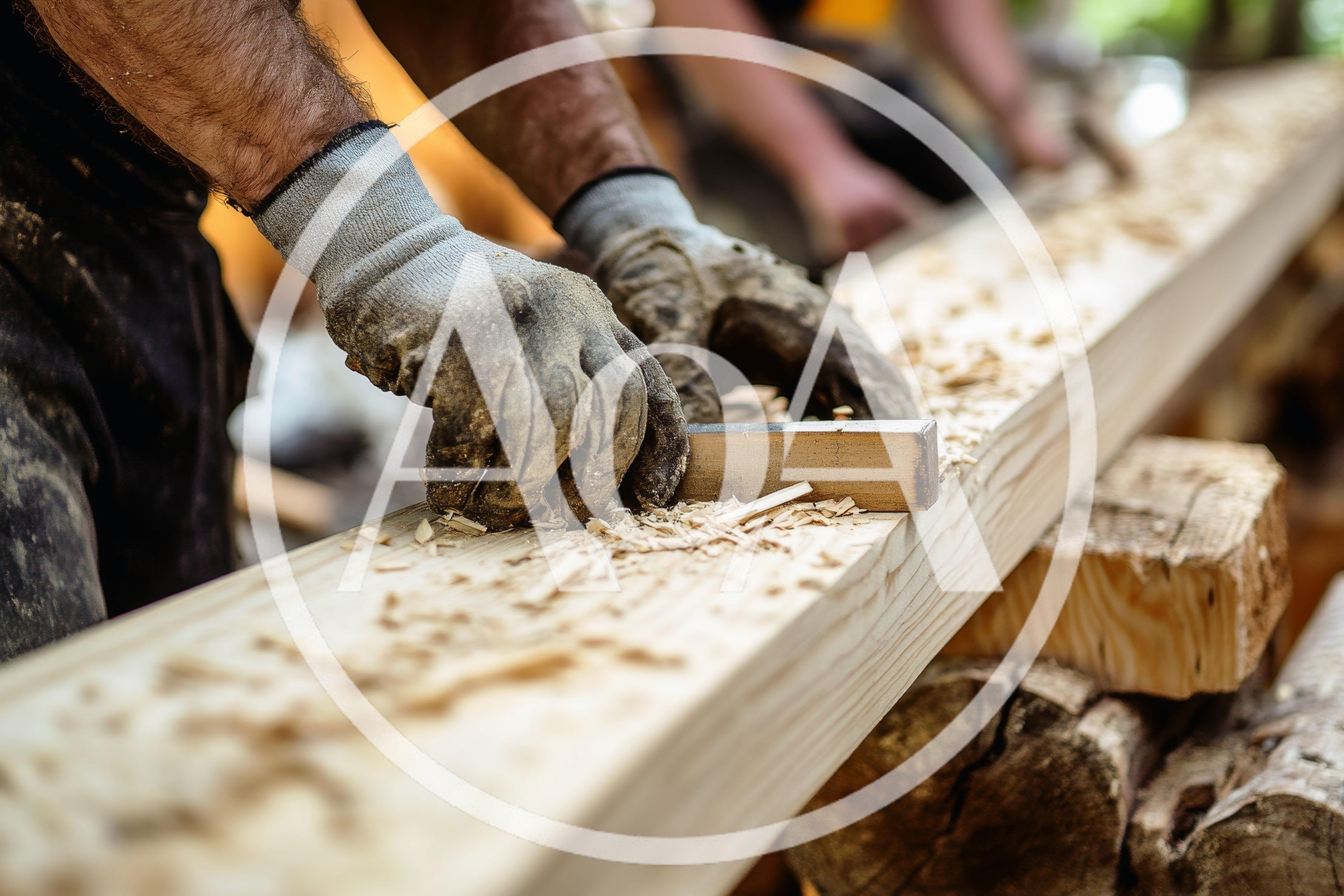 Carpenter Smoothing Wooden Beam With Hand Plane