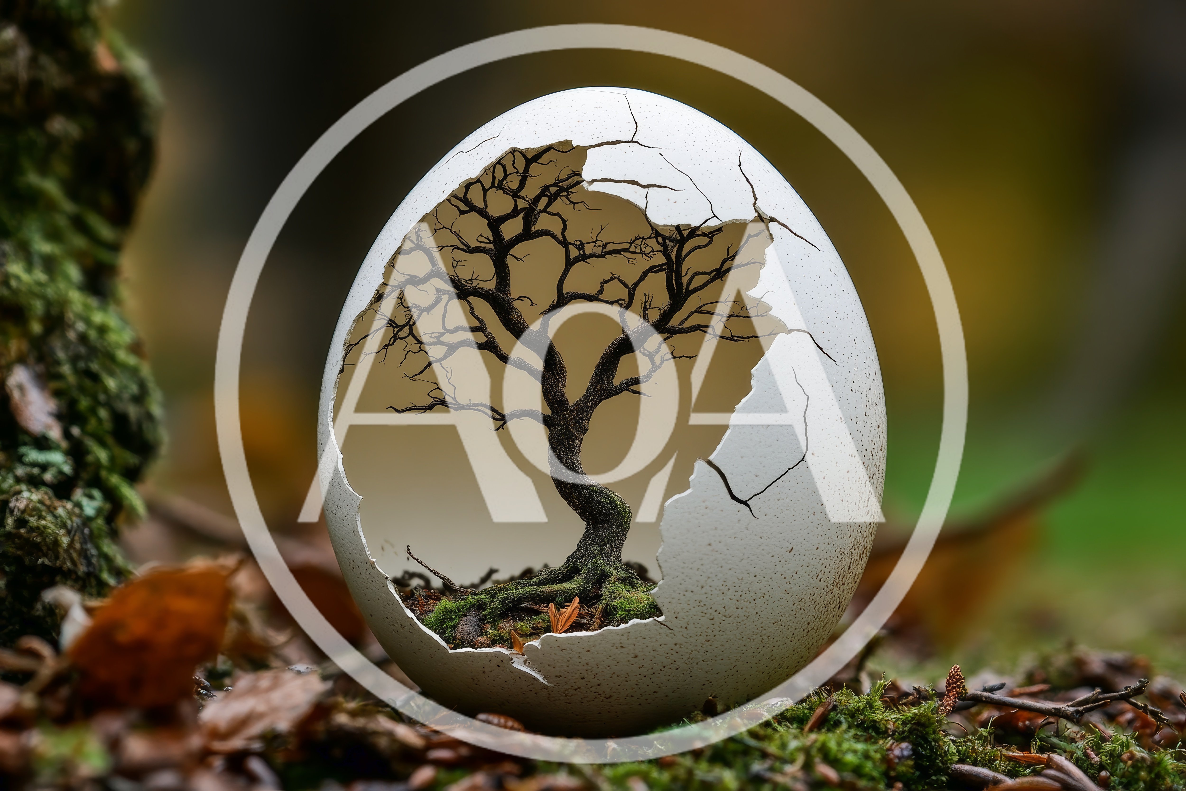 Bonsai Tree Growing Inside A Cracked White Egg