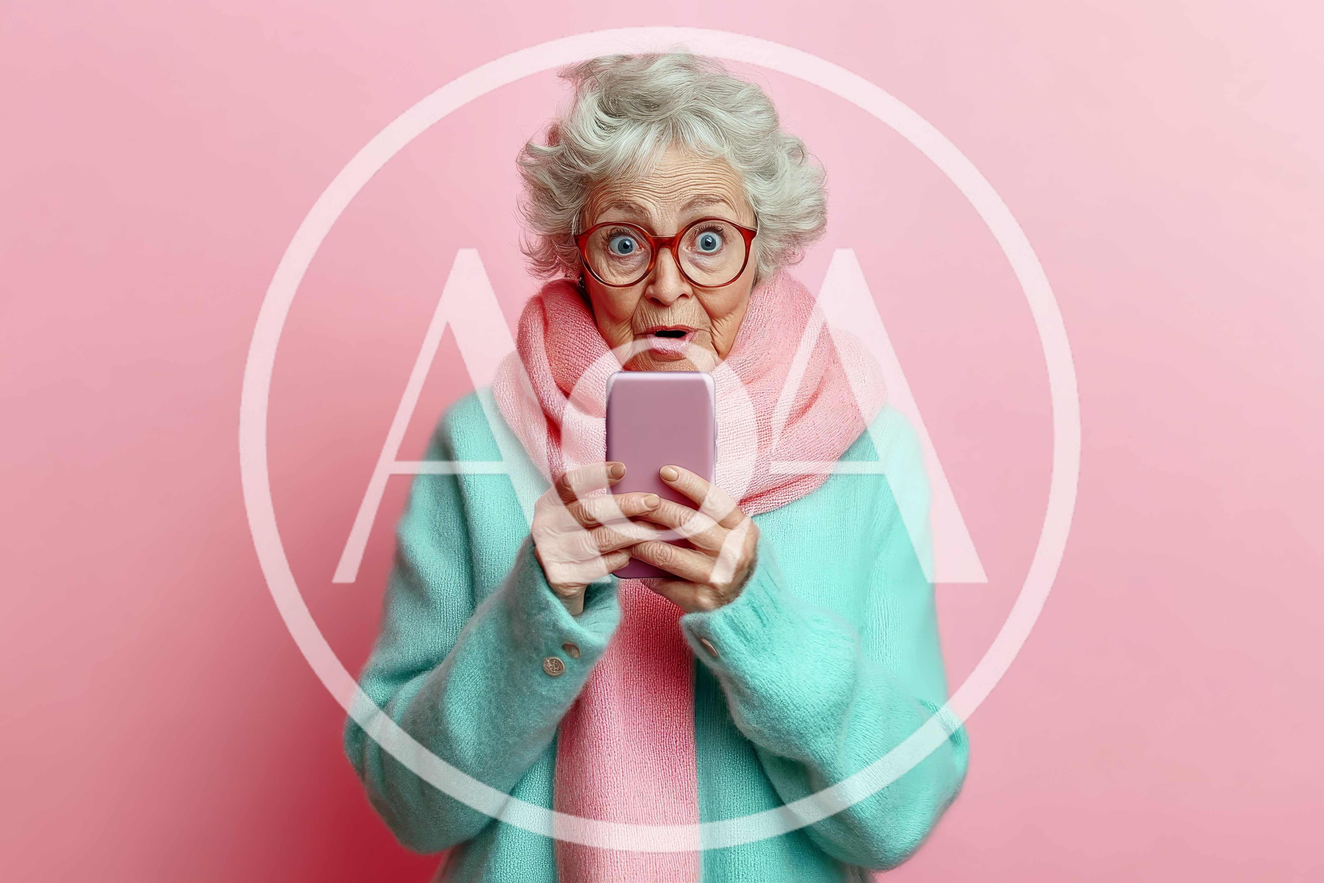 Surprised Elderly Woman Looking at Smartphone