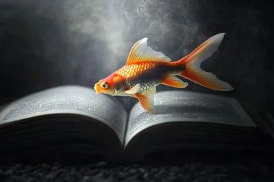 Goldfish Floating Above An Open Book