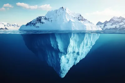 Massive Iceberg Floating In Deep Blue Arctic Ocean