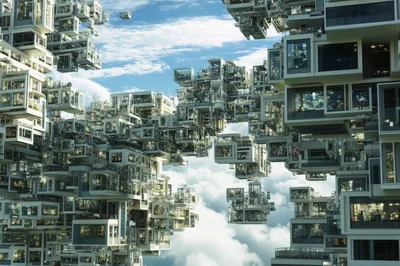 Futuristic Modular Floating City Architecture In The Clouds