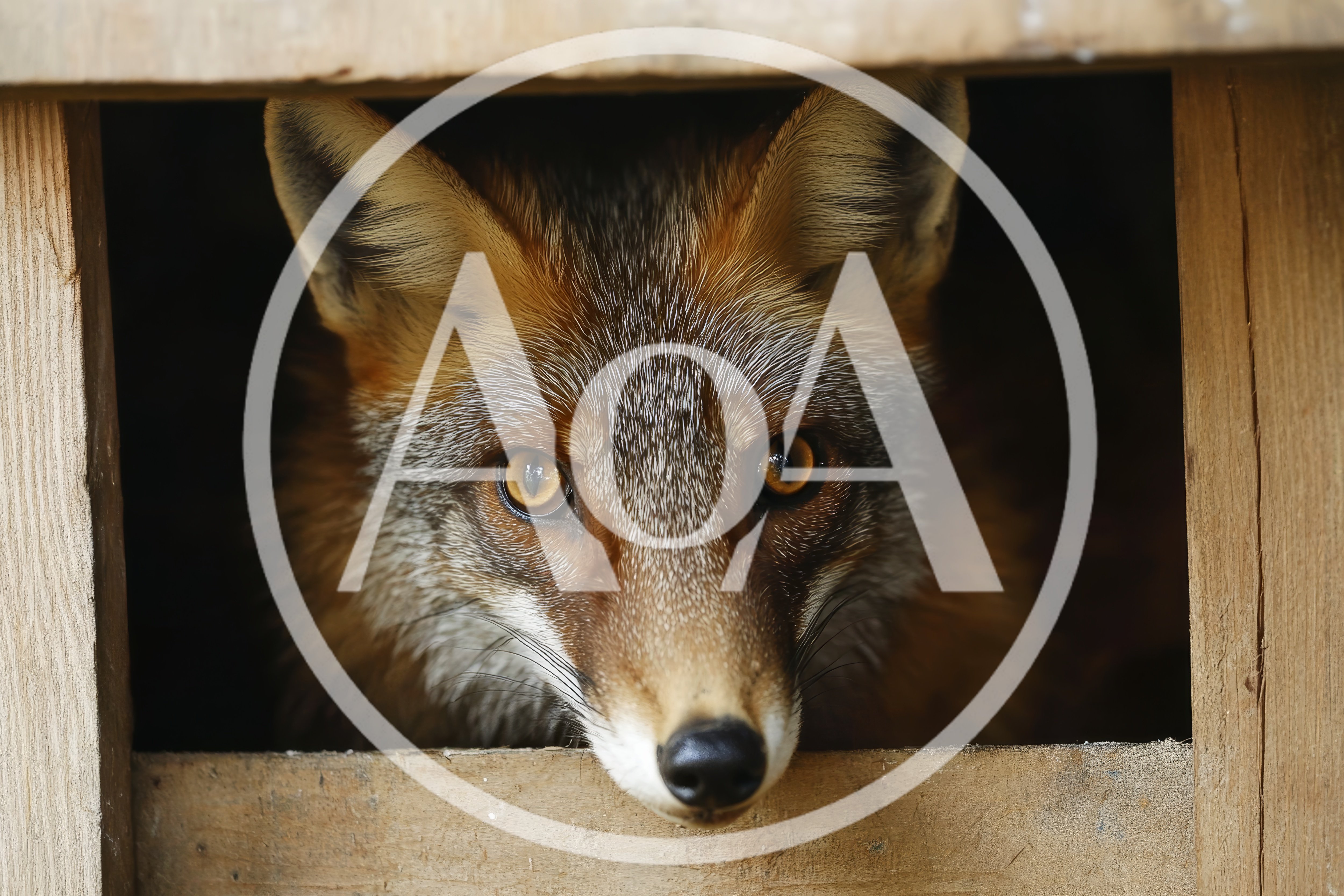 Red Fox Peering Out From A Wooden Den