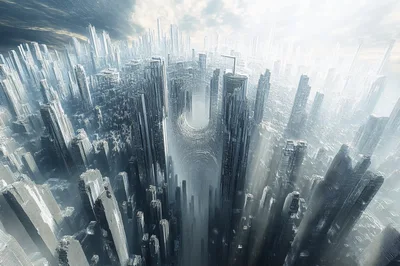 Futuristic Sci-Fi Cityscape With Massive Vertical Skyscrapers