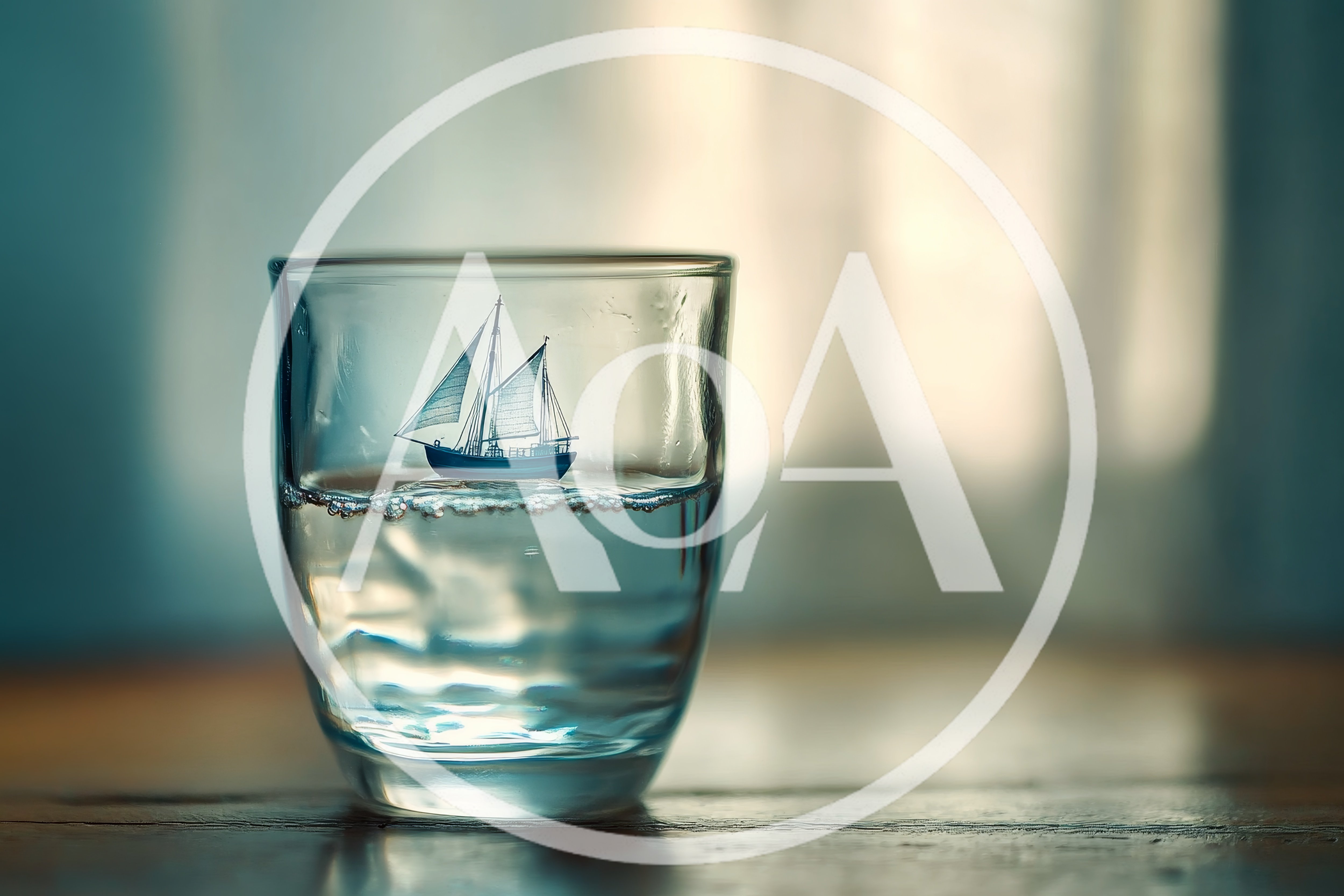 Miniature Sailboat Floating Inside A Glass Of Water