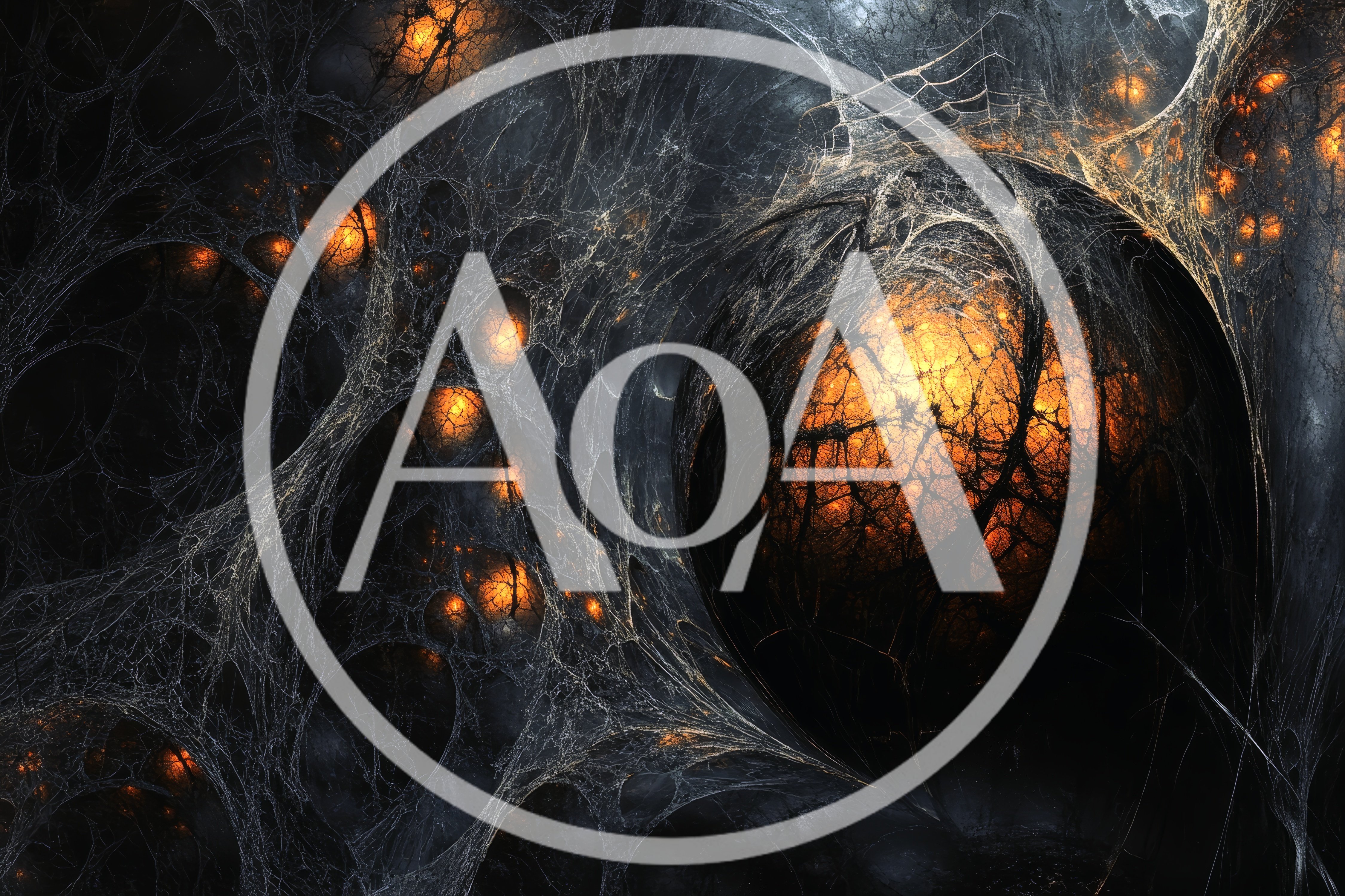 Abstract Glowing Organic Sphere In Dark Webbed Environment