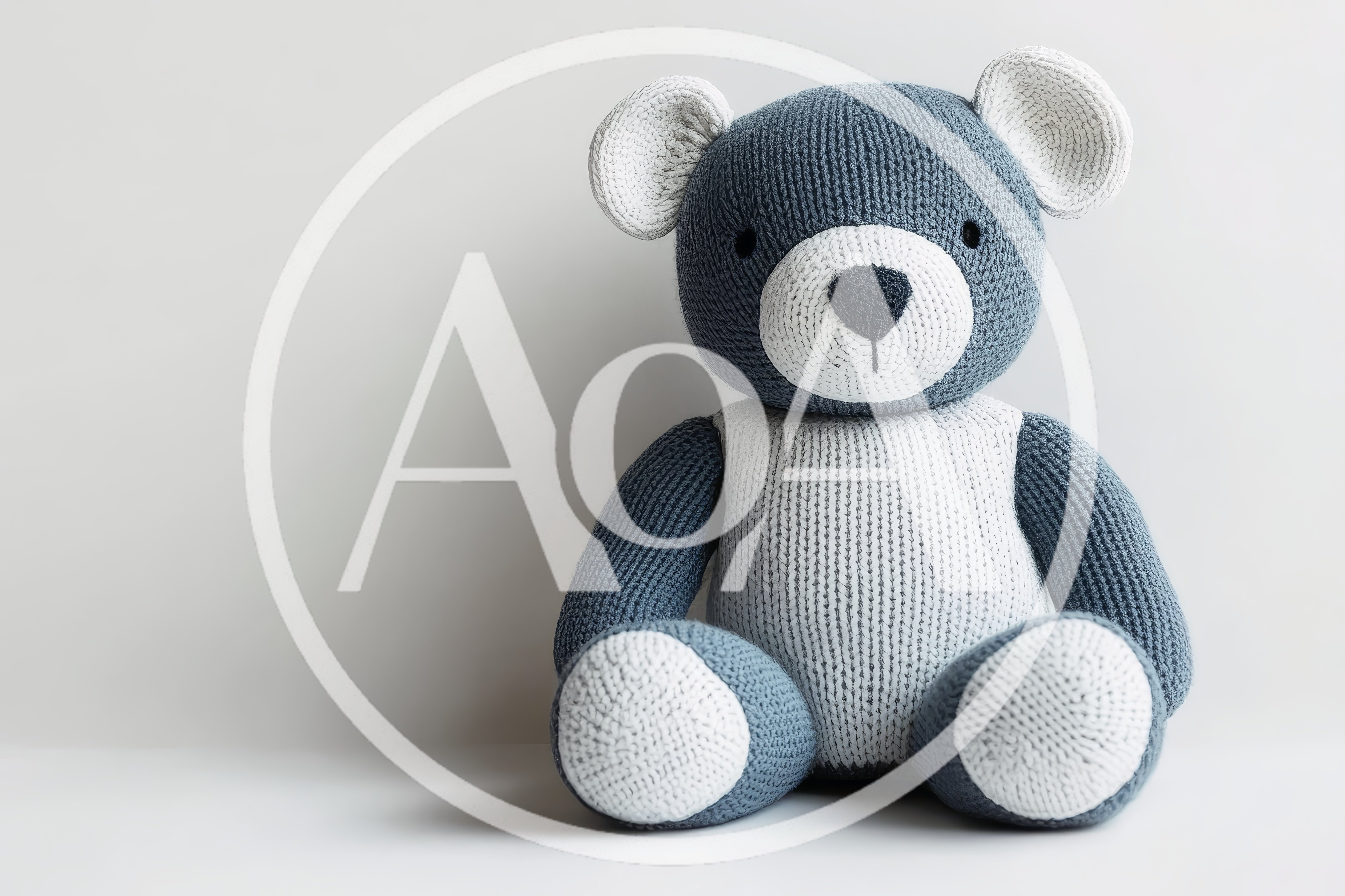 Knitted Blue And White Teddy Bear Toy