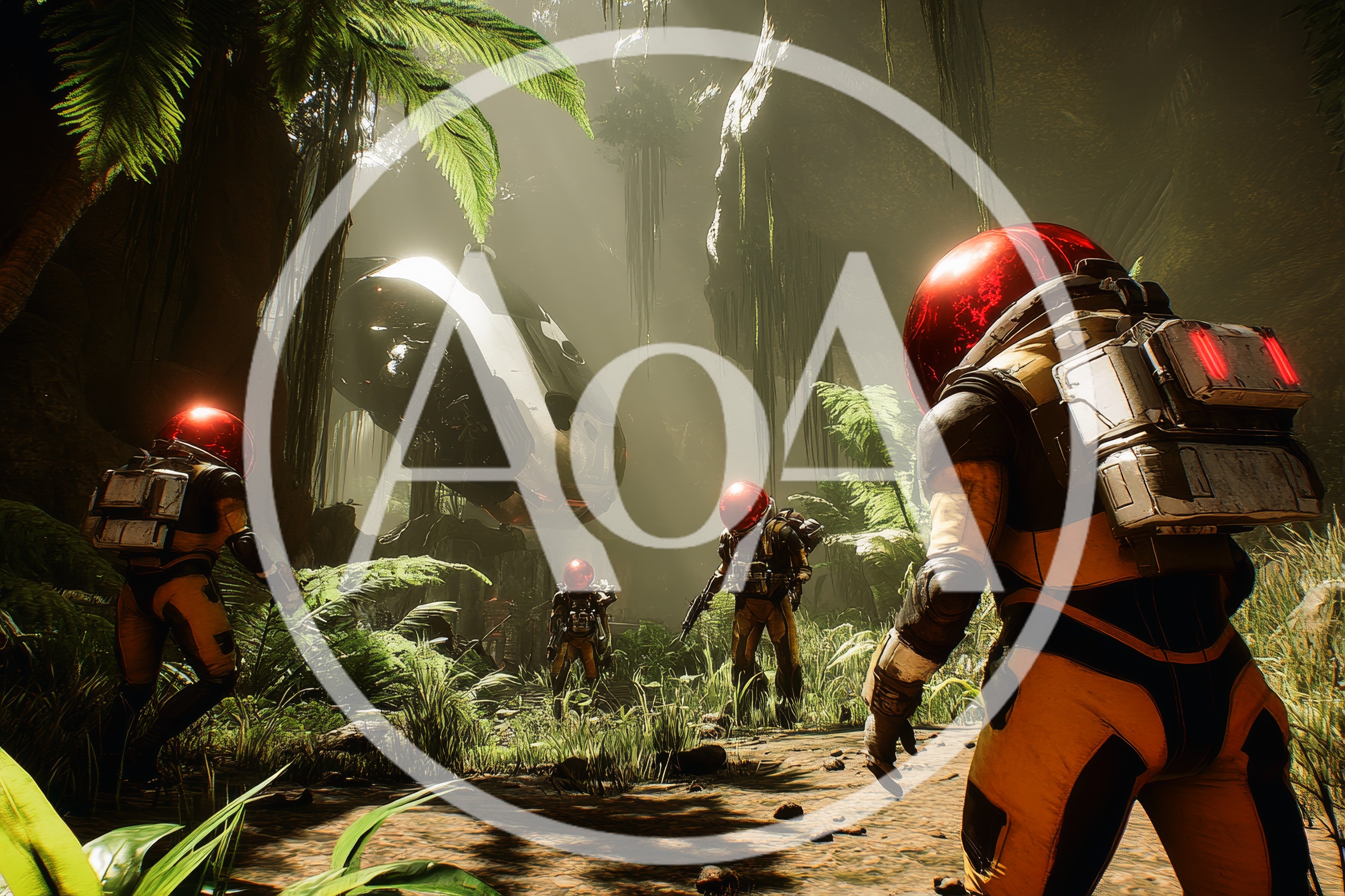 Astronauts Exploring A Lush Alien Jungle Planet