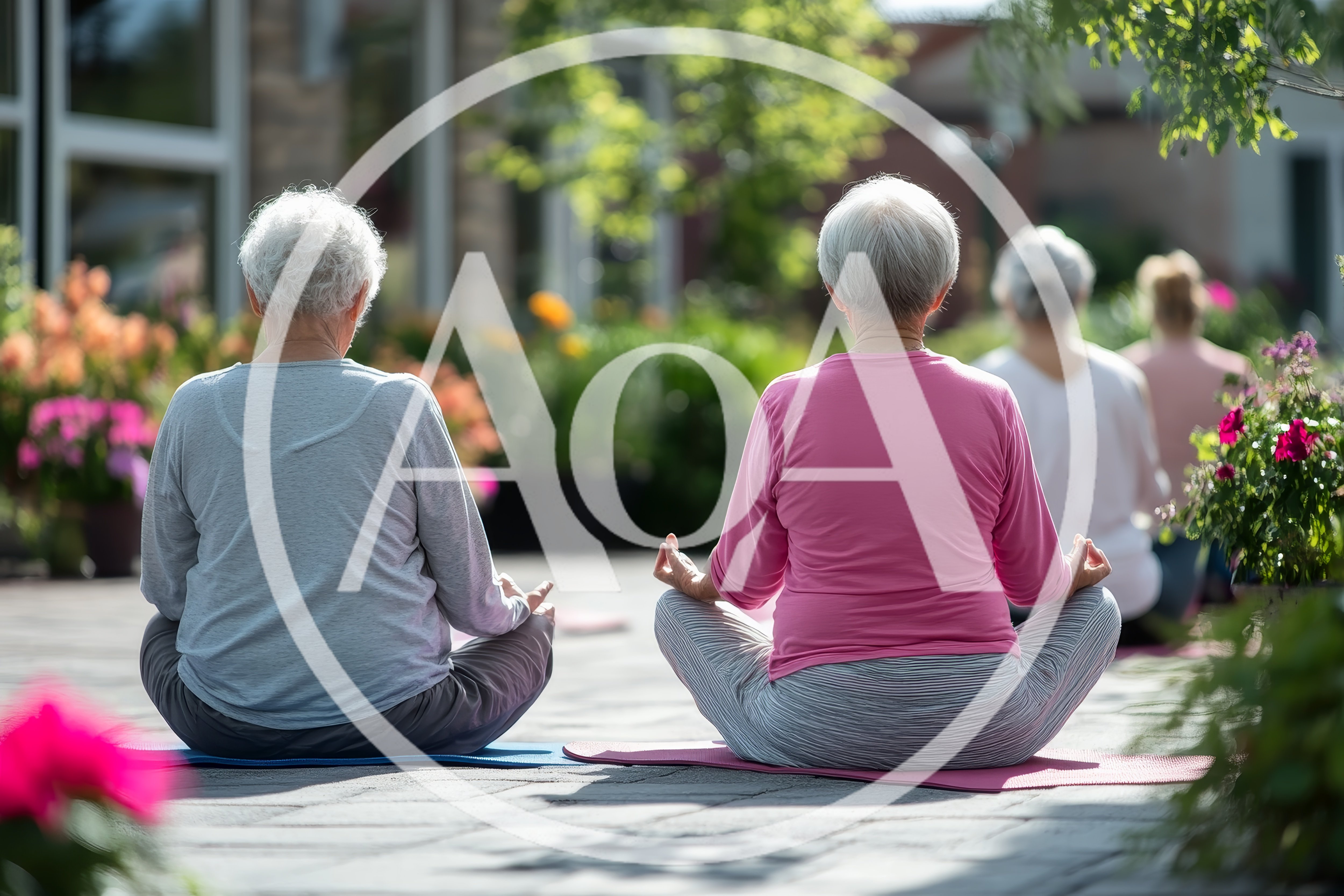 Senior Women Practicing Yoga Outdoors
