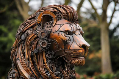 Steampunk Metal Lion Sculpture Outdoor Art