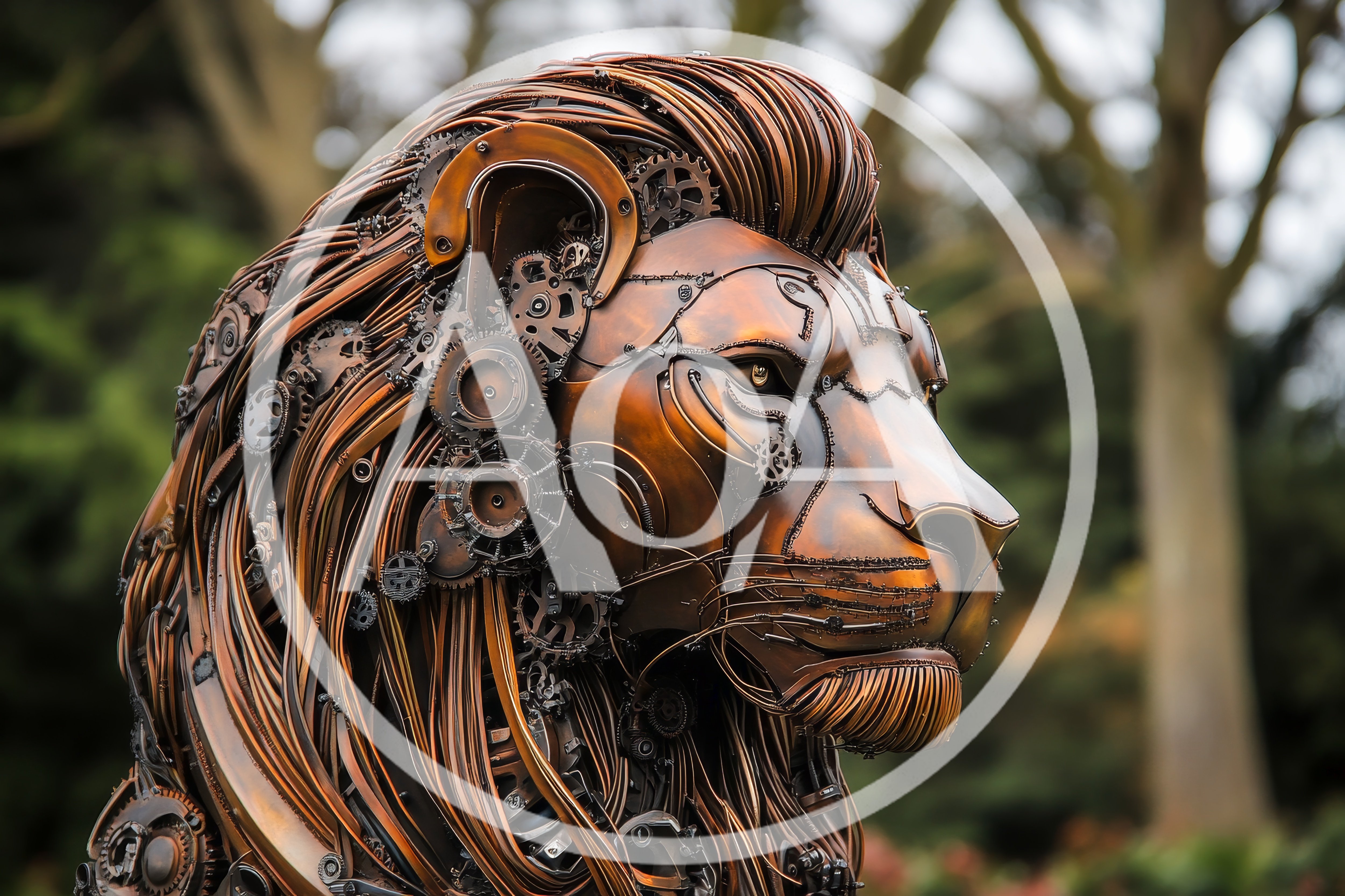 Steampunk Metal Lion Sculpture Outdoor Art