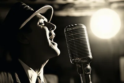 Jazz Singer Performing Into A Vintage Microphone