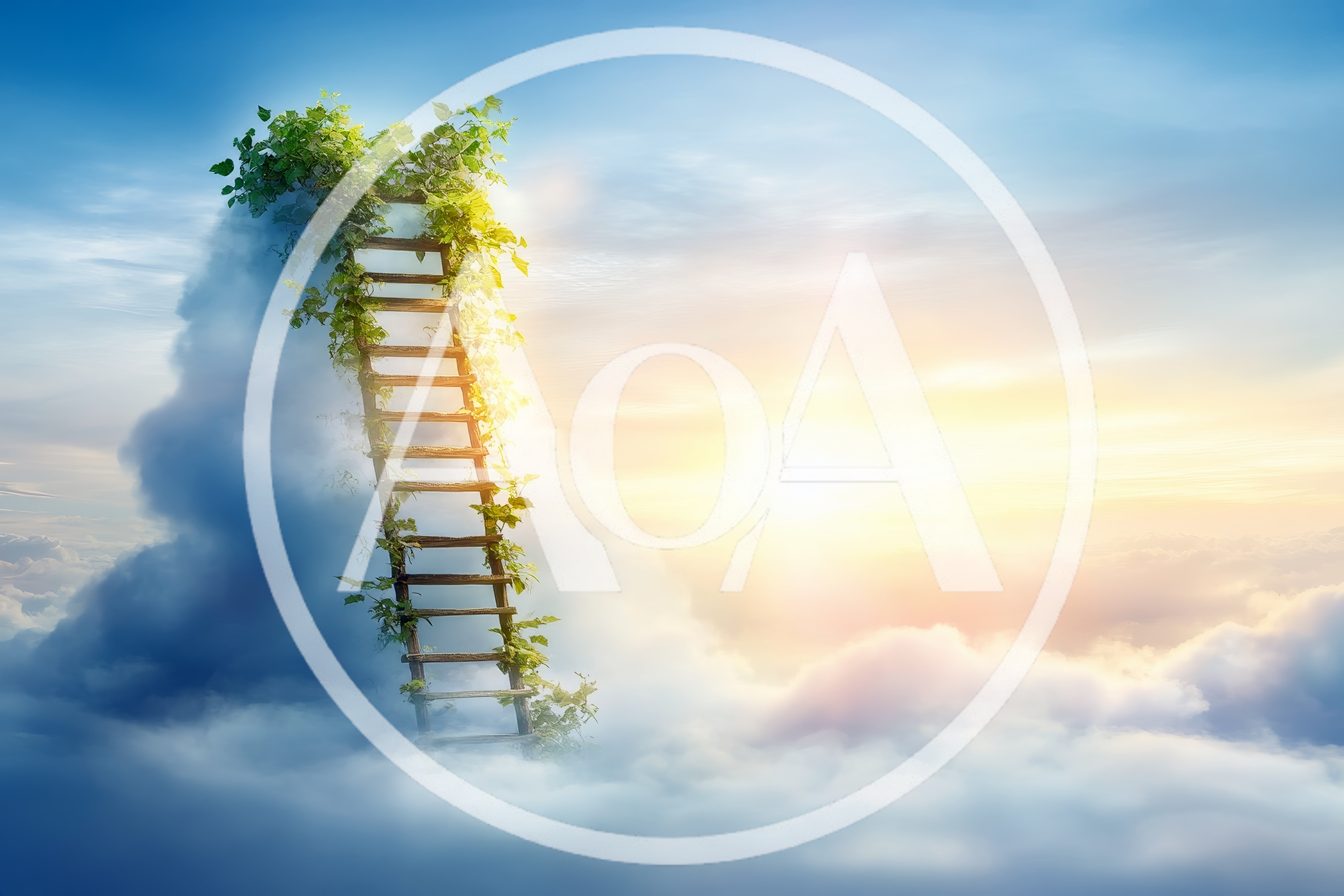 Wooden Ladder Leading Into Clouds At Sunset