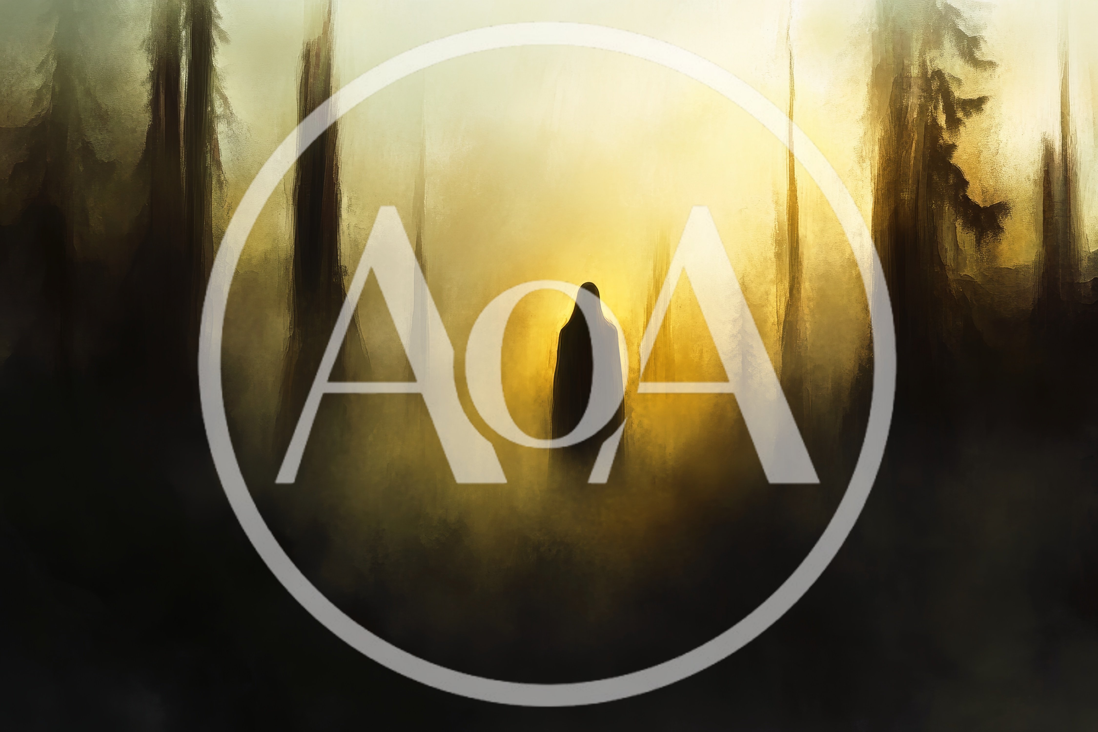 Mysterious Cloaked Figure Standing In A Foggy Forest