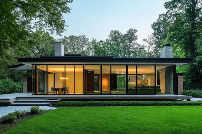 Modern Glass House Architecture In A Forest Setting