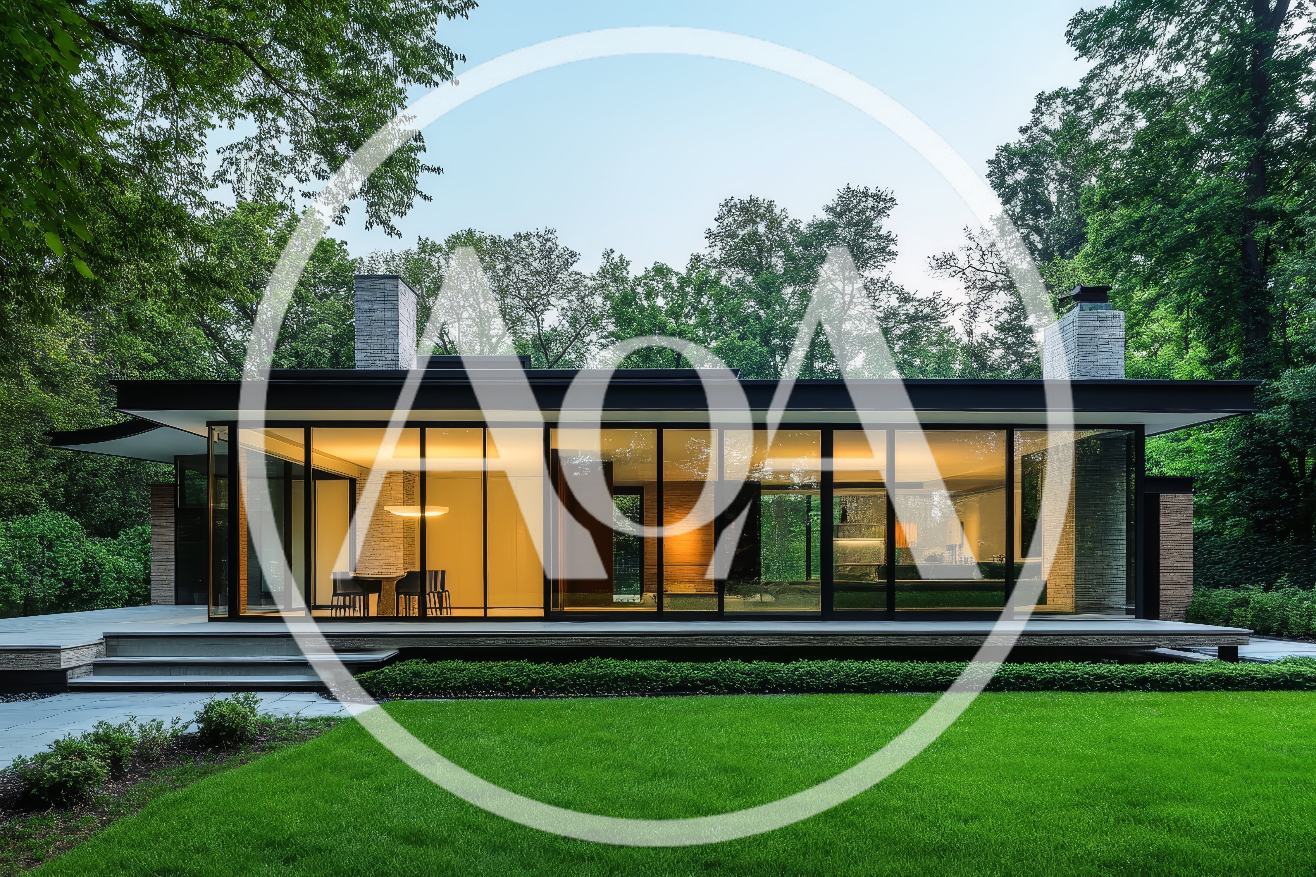 Modern Glass House Architecture In A Forest Setting
